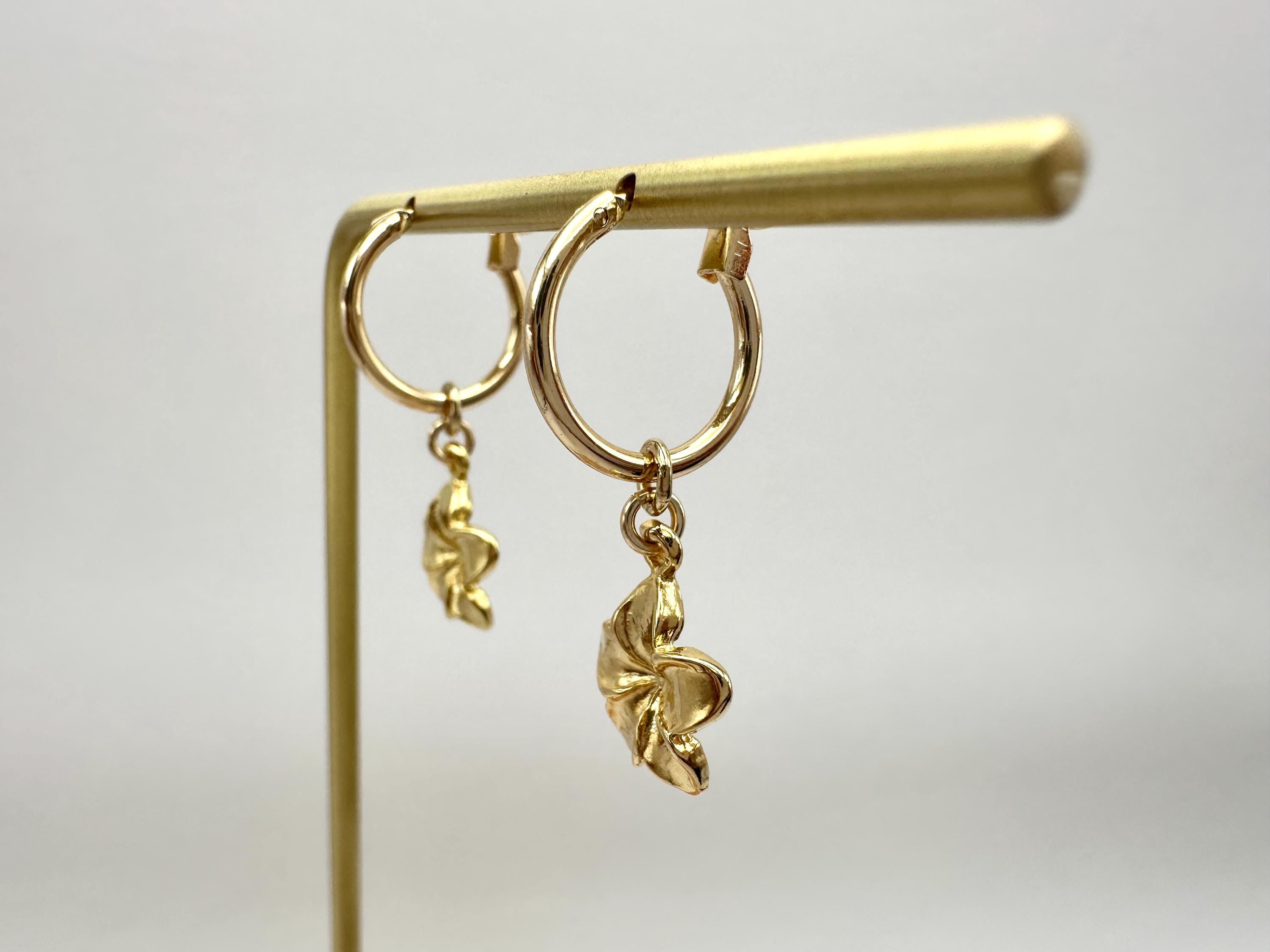 Plumeria Flower Hawaiian Frangipani Charm 18K Gold Filled Hoop Earrings