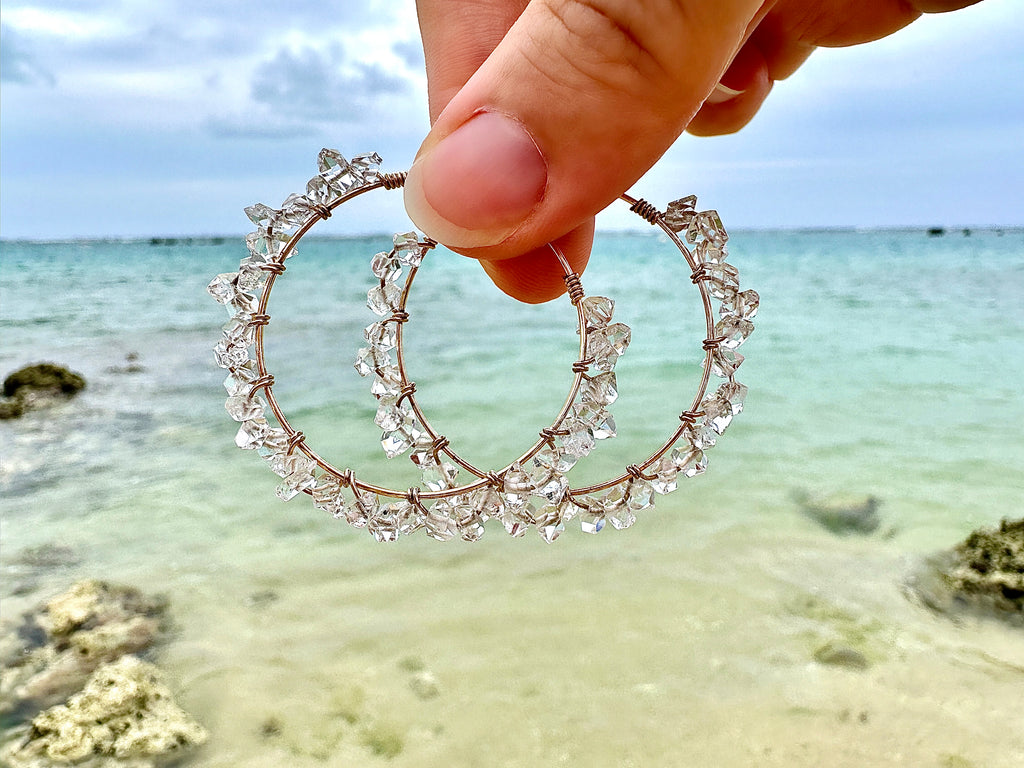 Herkimer Diamond Wrapped 14K Gold Filled Hoop Earrings