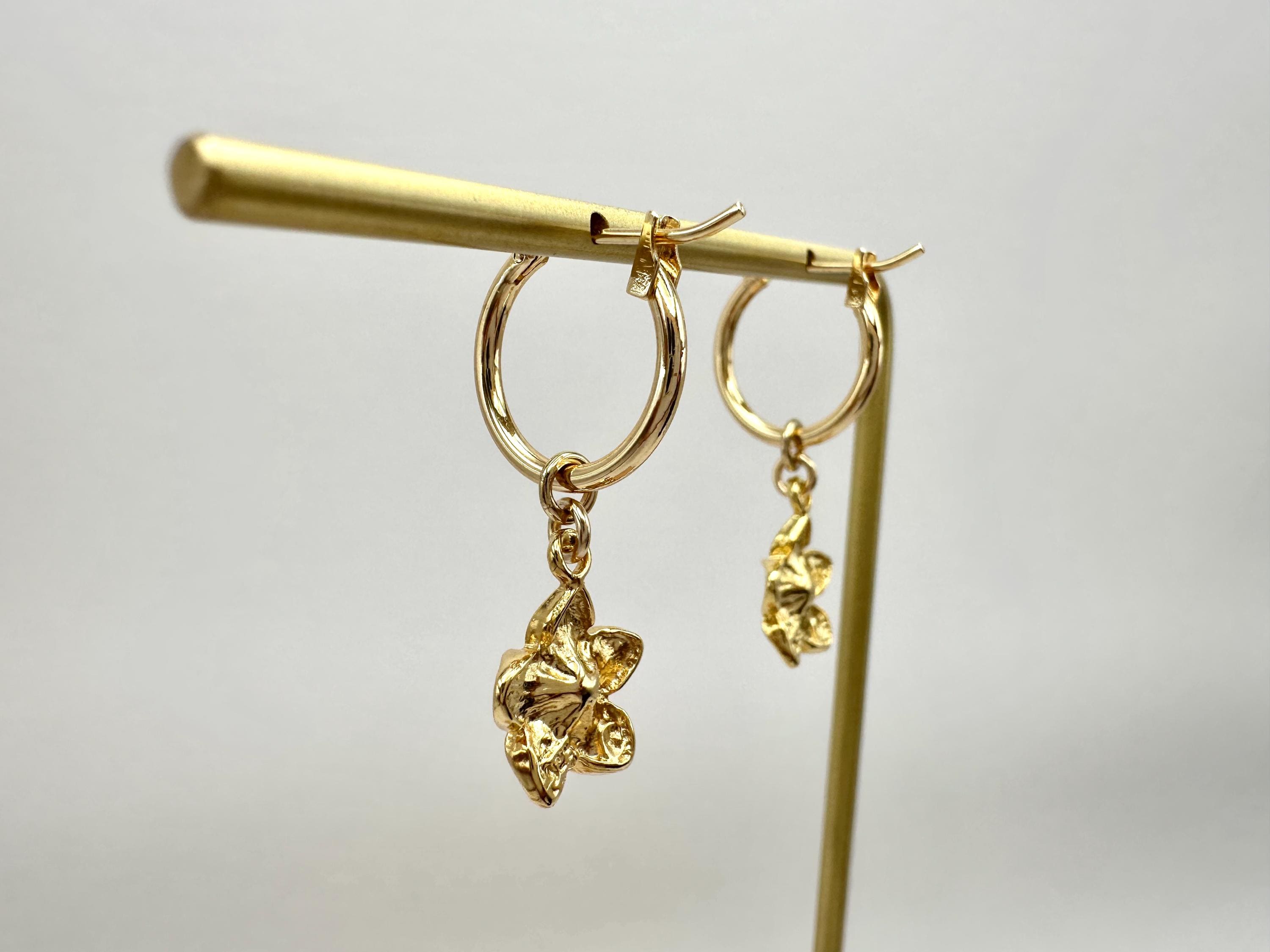 Plumeria Flower Hawaiian Frangipani Charm 18K Gold Filled Hoop Earrings
