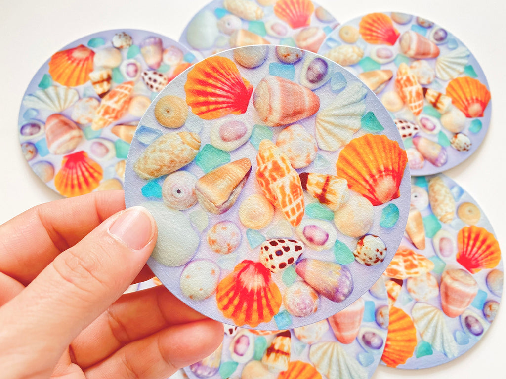 Shell Glass Coaster Colorful Shell and Sea Glass Cluster Coasters (Set of 5) – Spindrift Hawaii