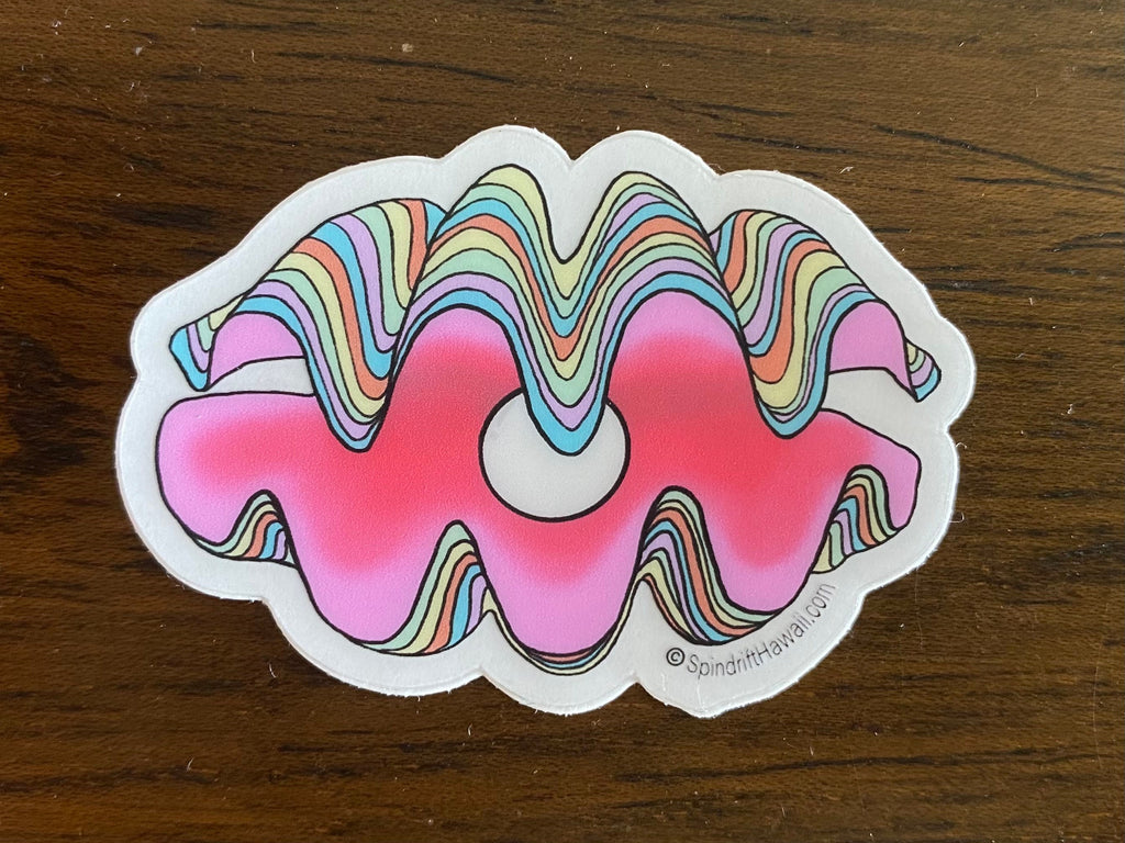 Rainbow Clam Shell with Pearl Clear 2” Vinyl Die Cut Sticker