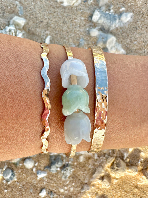 Single 12 Gauge Scallop Wave Design Hammered Stacking Bangle / Choose from 14K Gold Filled or Sterling Silver