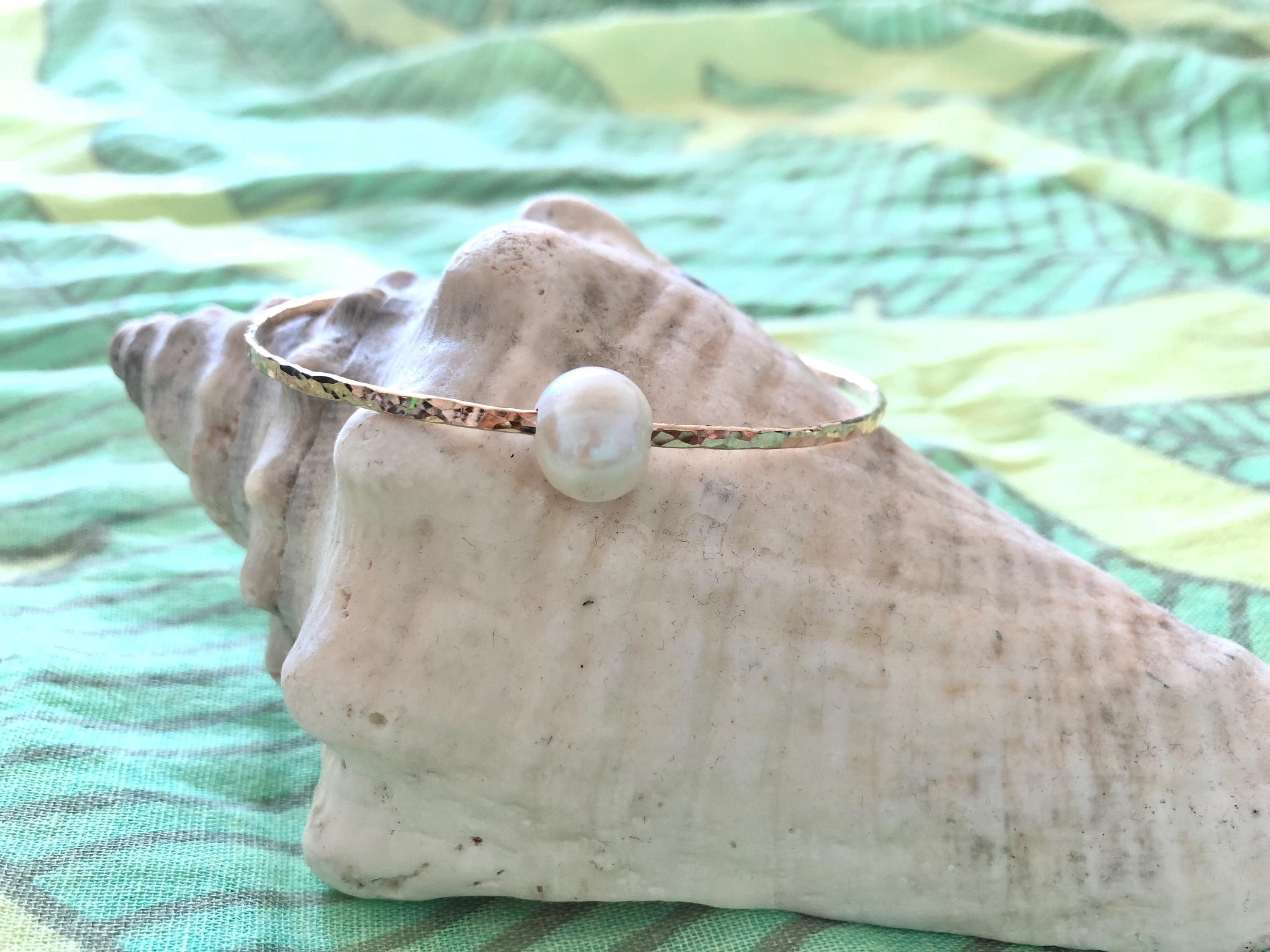 Hammered Bangle with a Single Freshwater Pearl