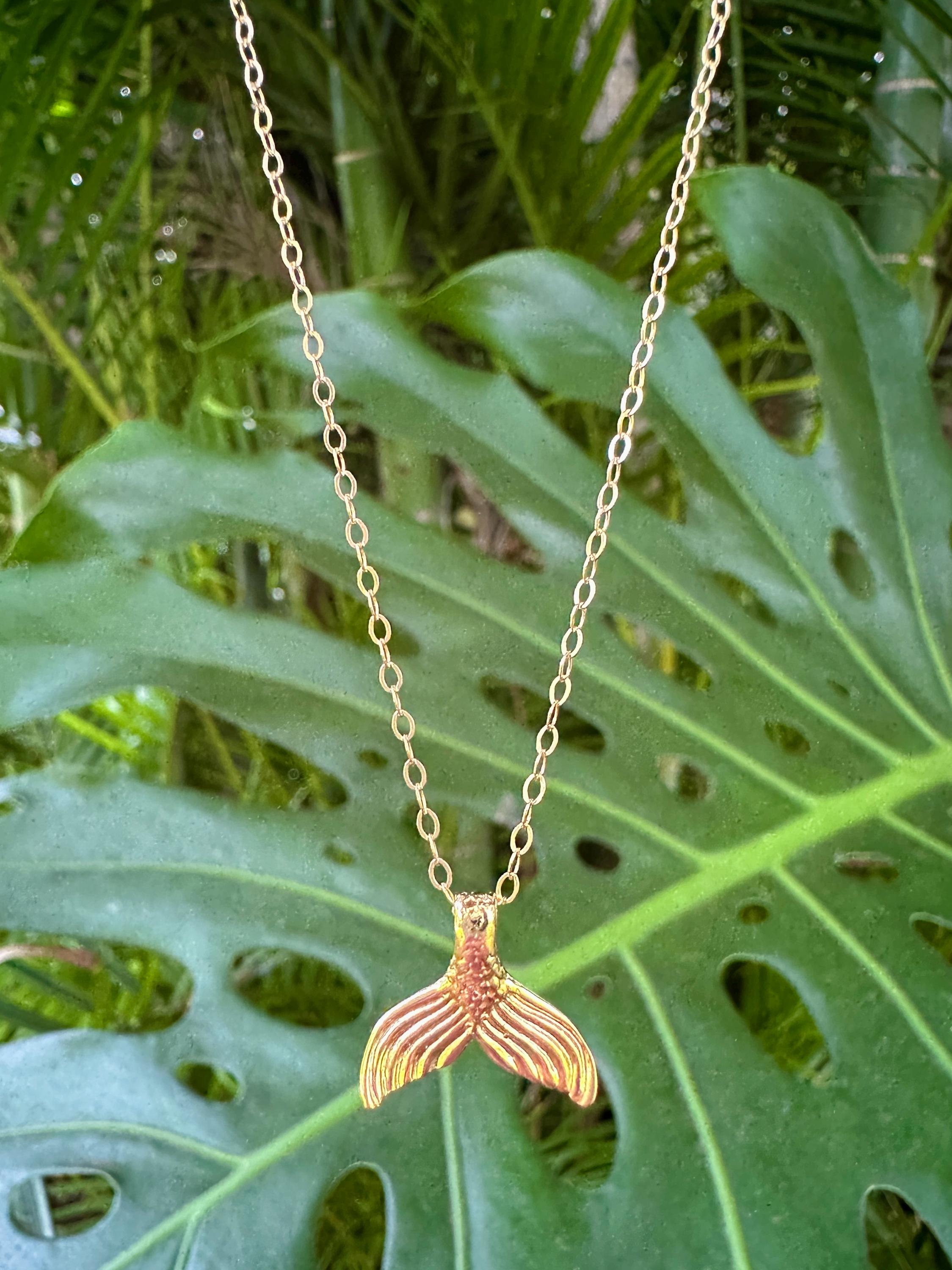 Mermaid Tail Charm Necklace on 14K Gold Filled Chain