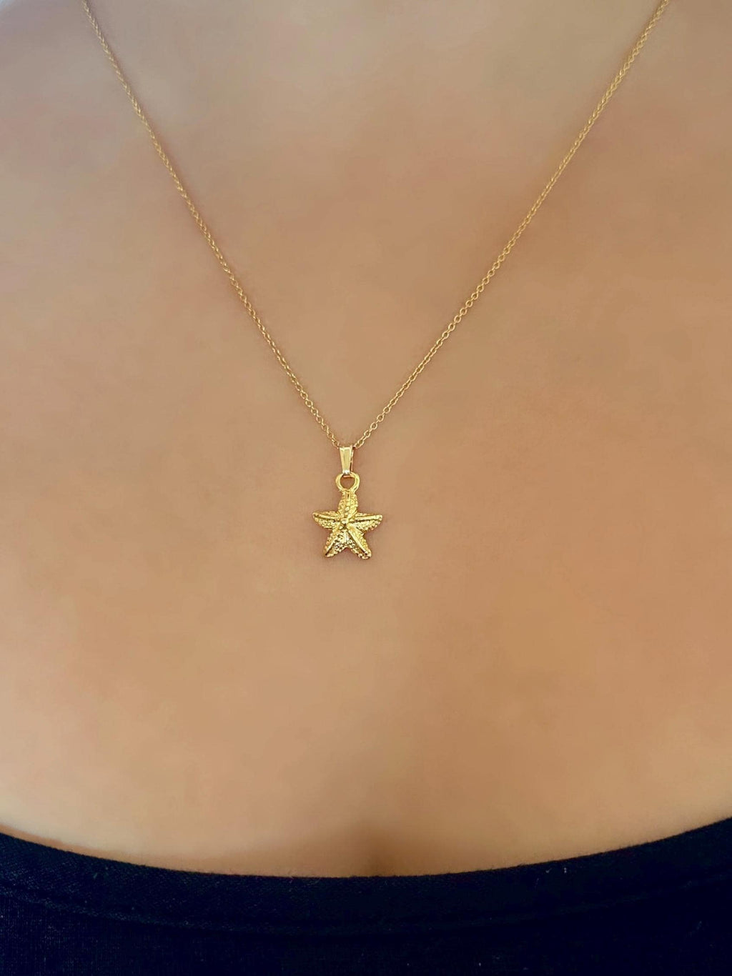 Gold Vermeil Sea Star Fish Charm Necklace on 14K Gold Filled Chain