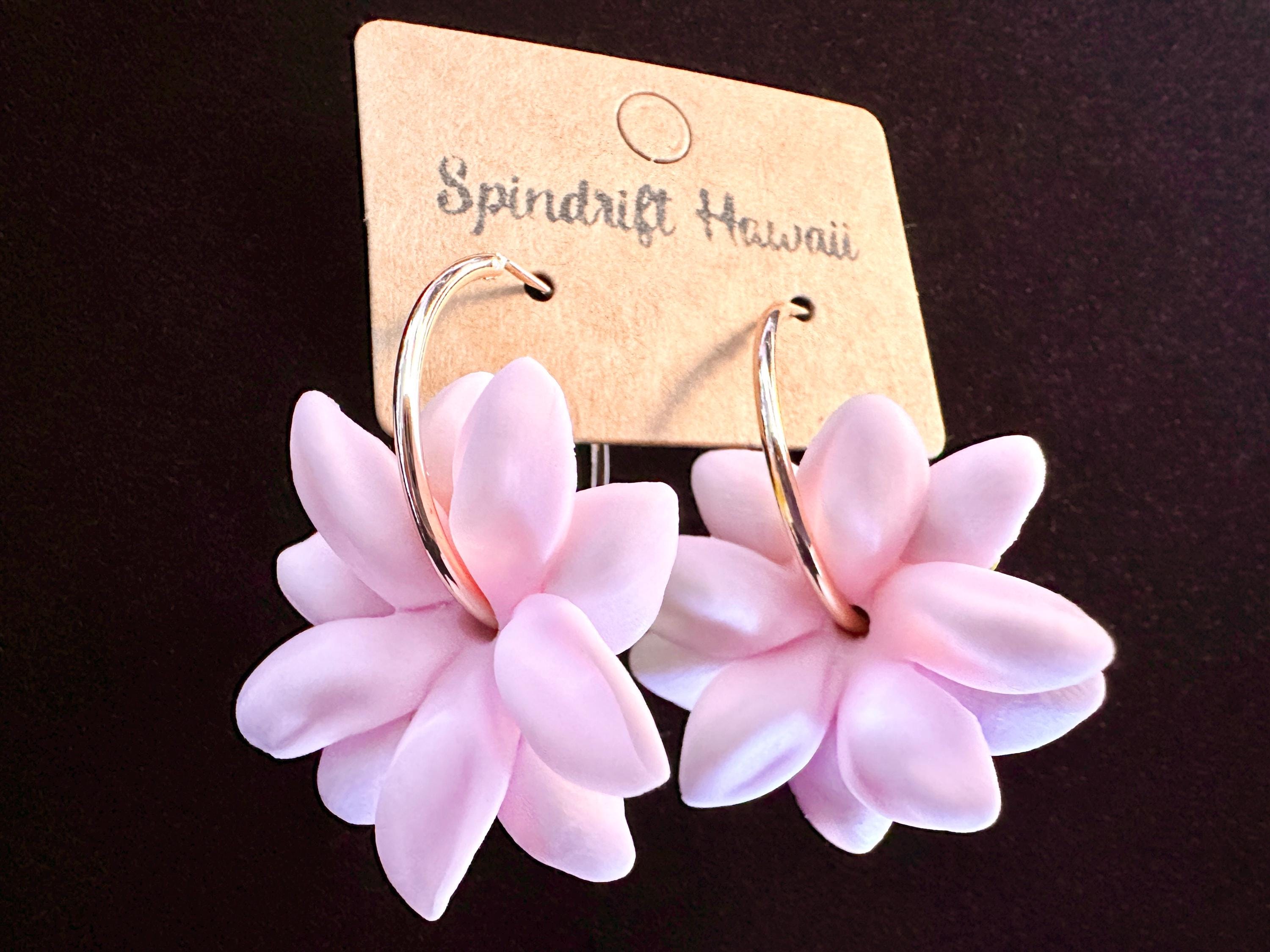 Pink Pikake 18K Gold Filled Hoop Earrings Hawaiian Jasmine Clay Flowers