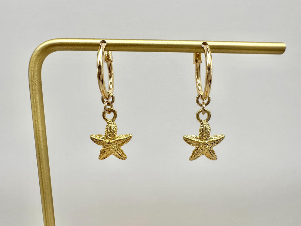 Starfish Charm 18K Gold Filled Hoop Earrings