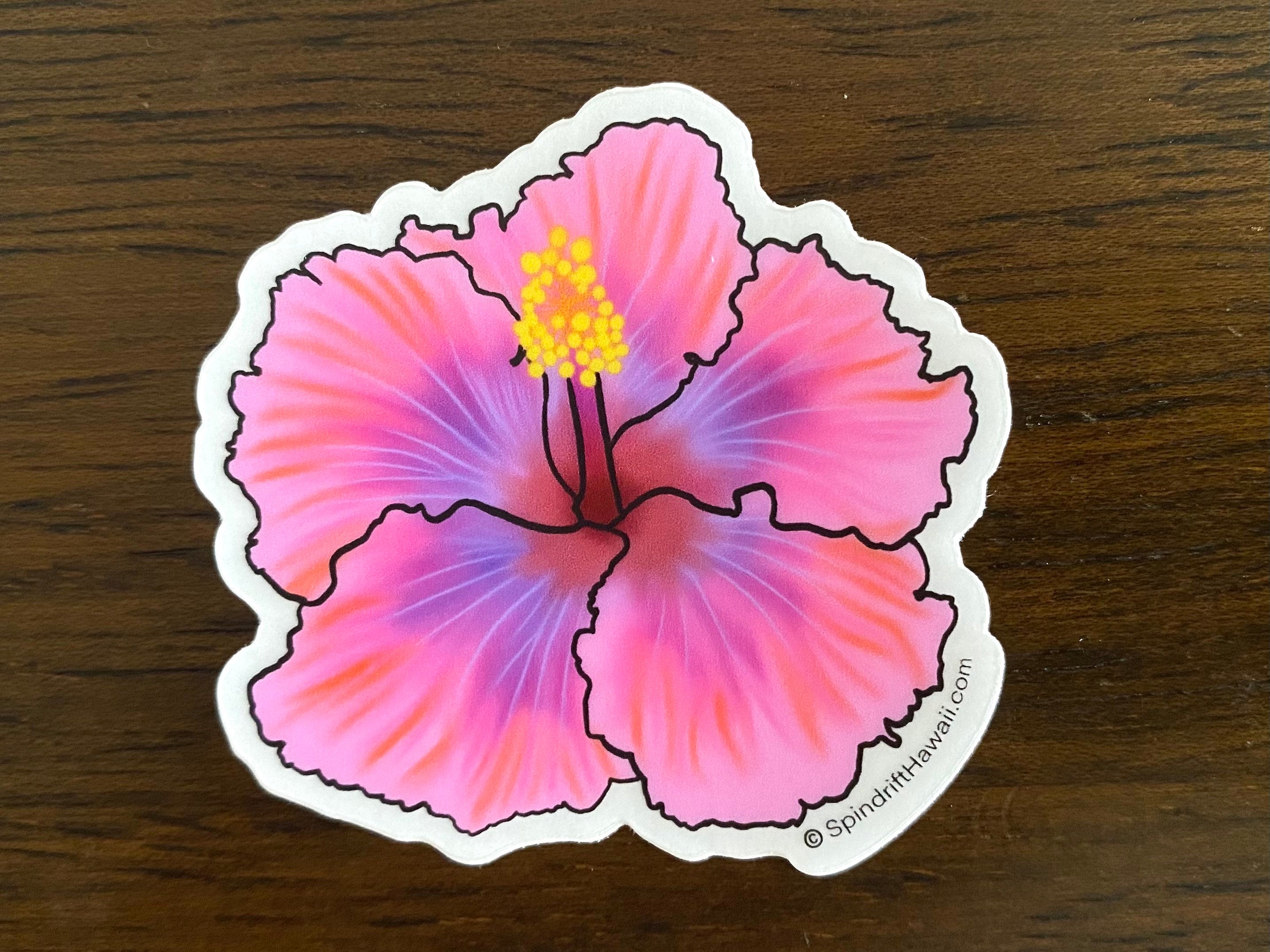 Pink Hibiscus Flower Clear 2” Vinyl Die Cut Sticker