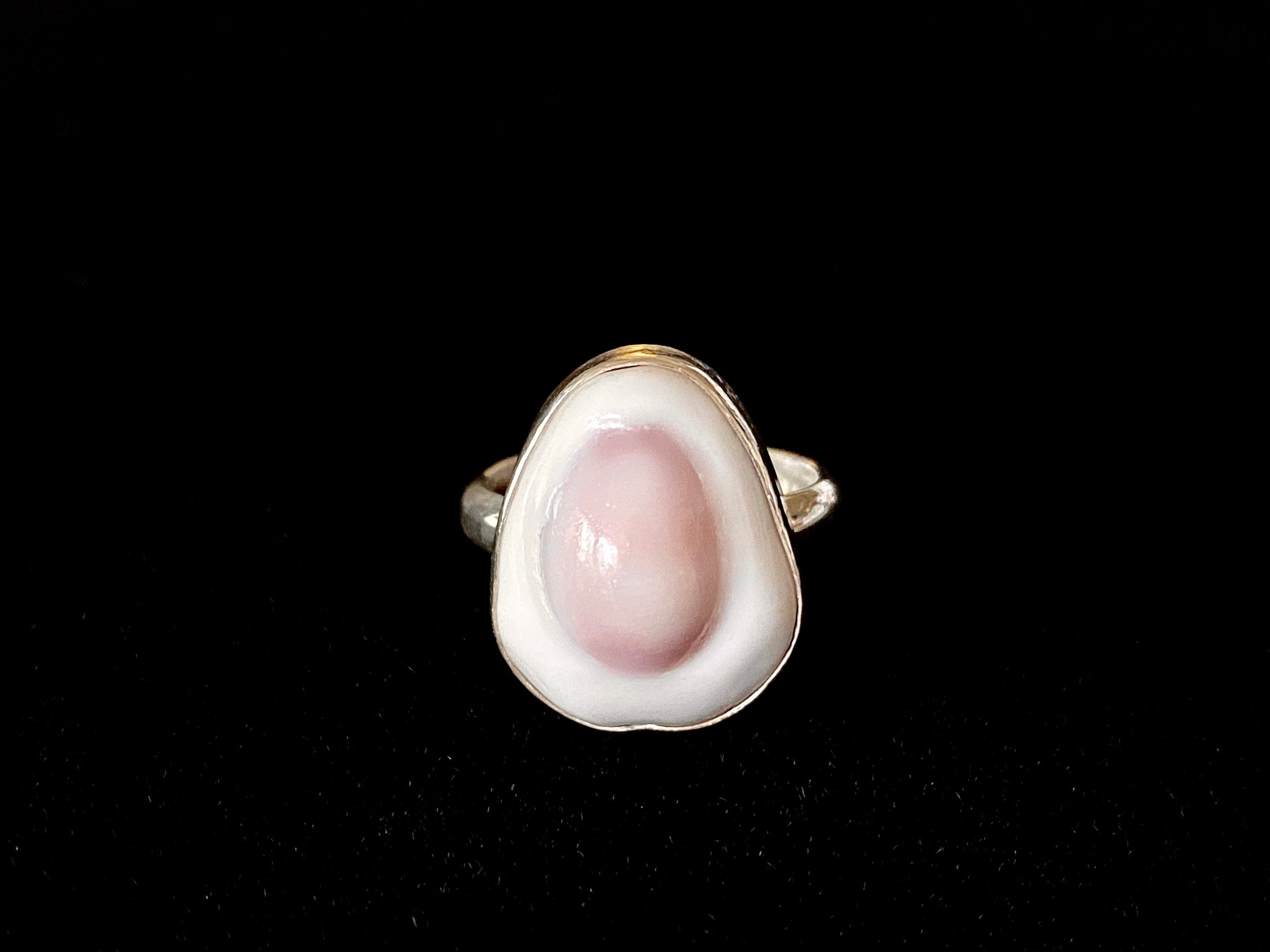 Purple and White Money Cowrie Shell Sterling Silver Bezel Set Ring