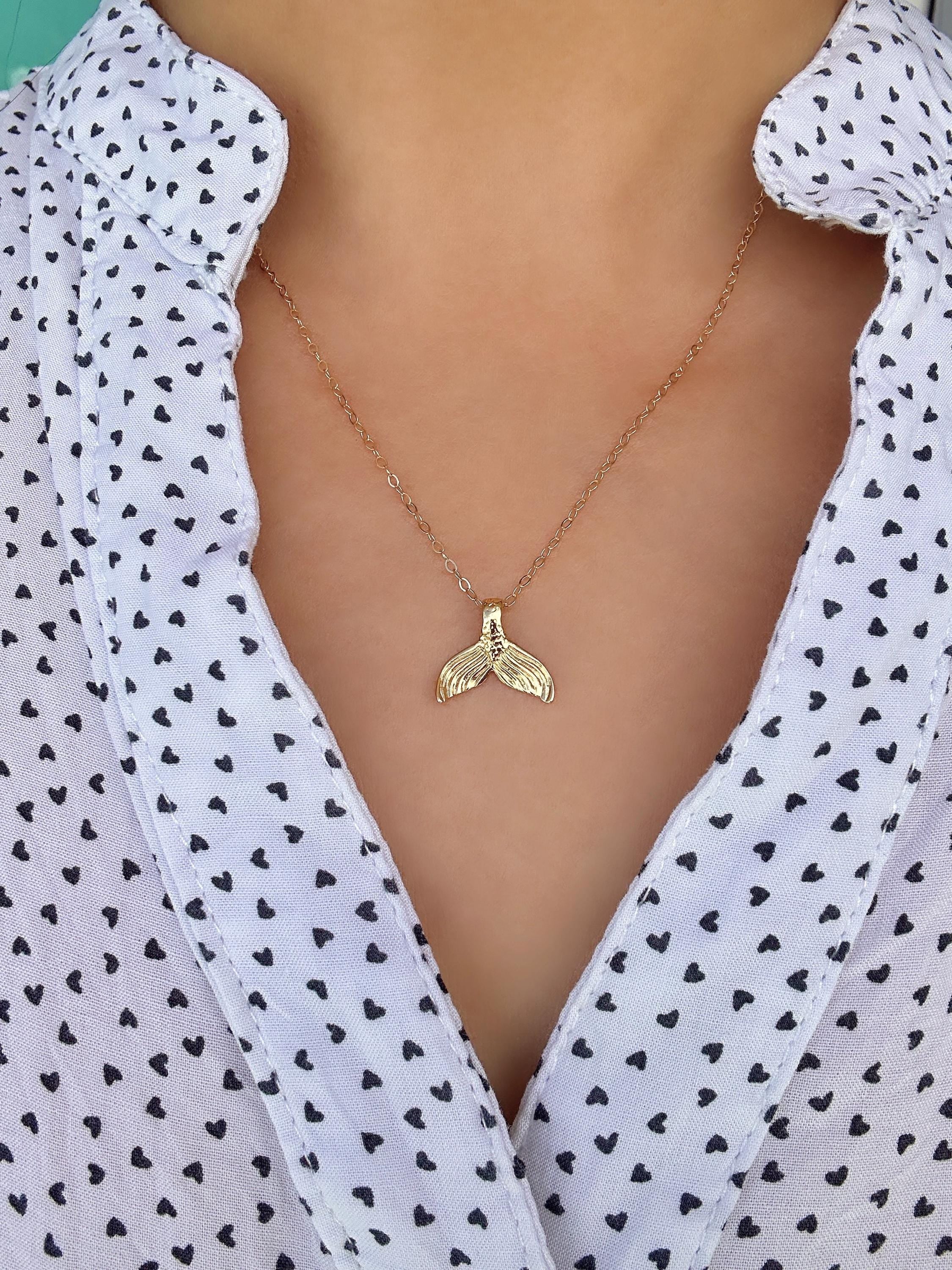 Mermaid Tail Charm Necklace on 14K Gold Filled Chain