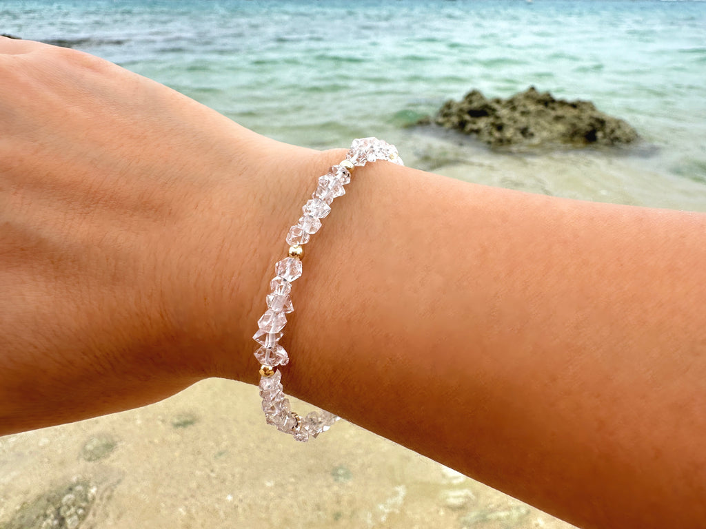 Dainty Herkimer Diamond Bracelet with 14K Gold Filled Accents
