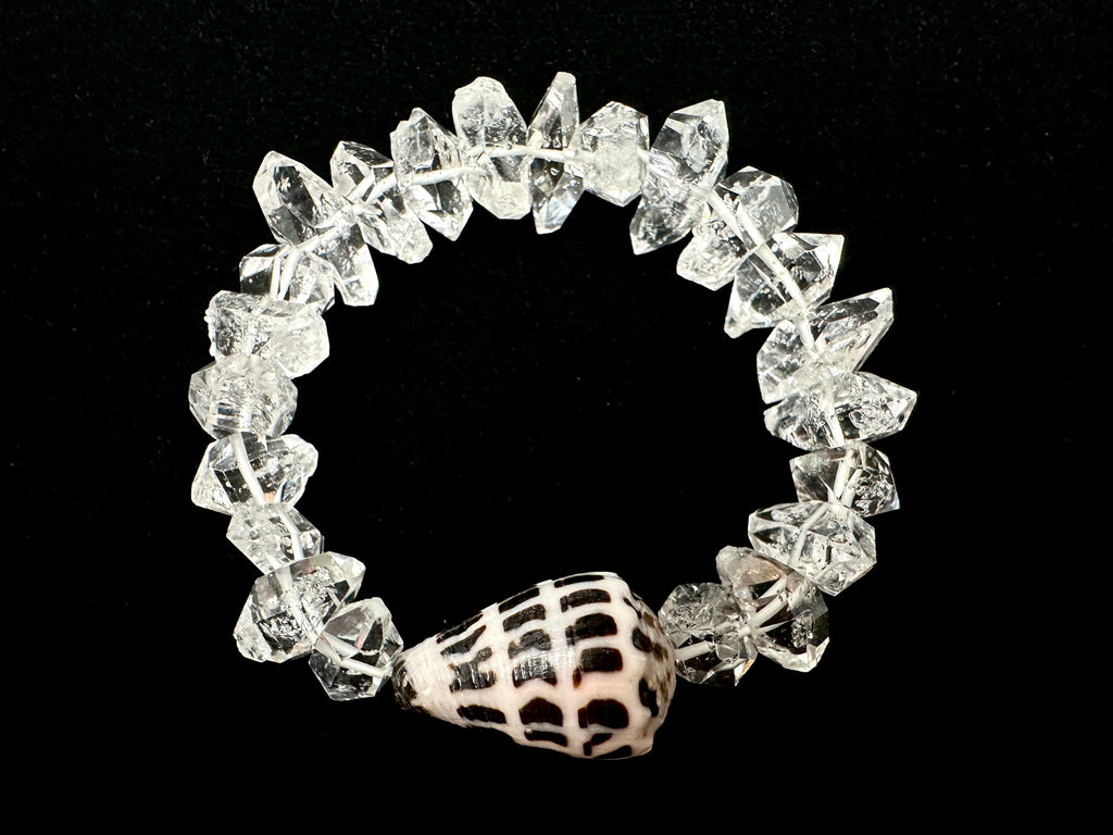 Hebrew Cone Shell Chunky Stretch Bracelet with Freshwater Pearls or Herkimer Diamonds