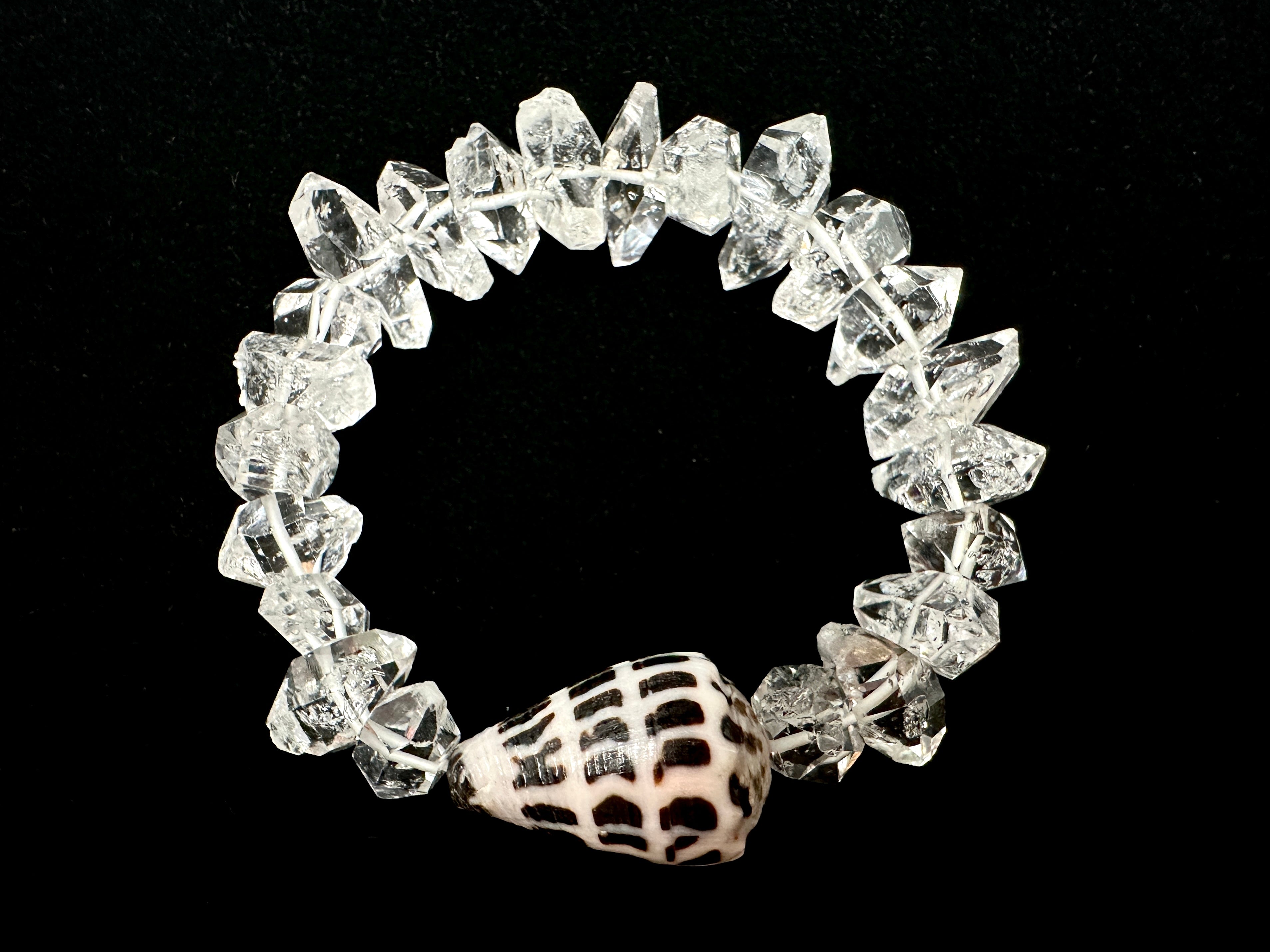 Hebrew Cone Shell Chunky Stretch Bracelet with Freshwater Pearls or Herkimer Diamonds