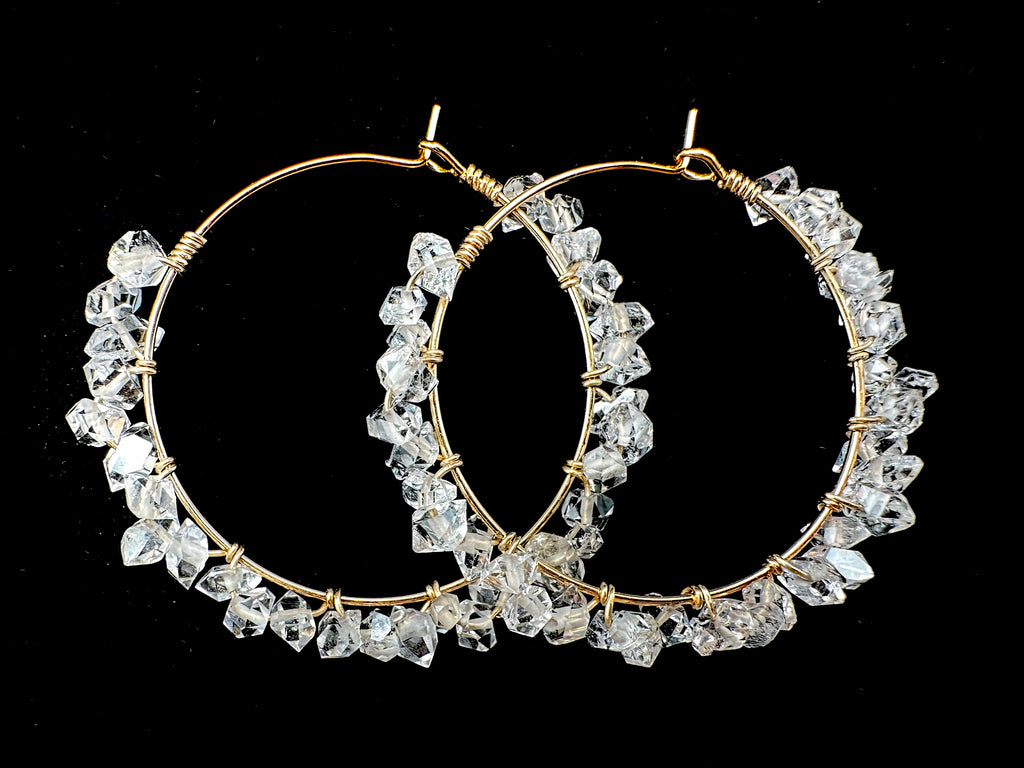 Herkimer Diamond Wrapped 14K Gold Filled Hoop Earrings