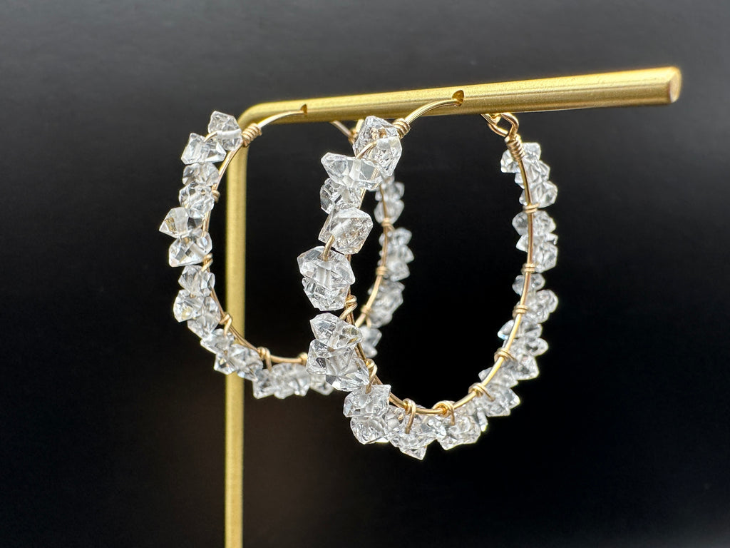 Herkimer Diamond Wrapped 14K Gold Filled Hoop Earrings