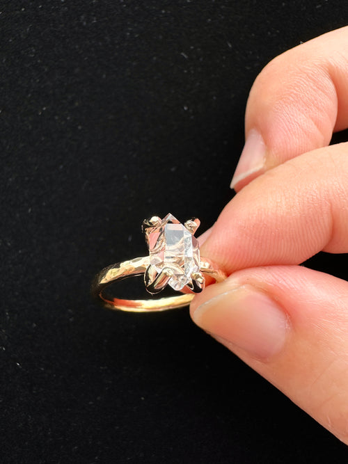 Herkimer Diamond 14K Gold Filled Hammered Ring with Prong Setting