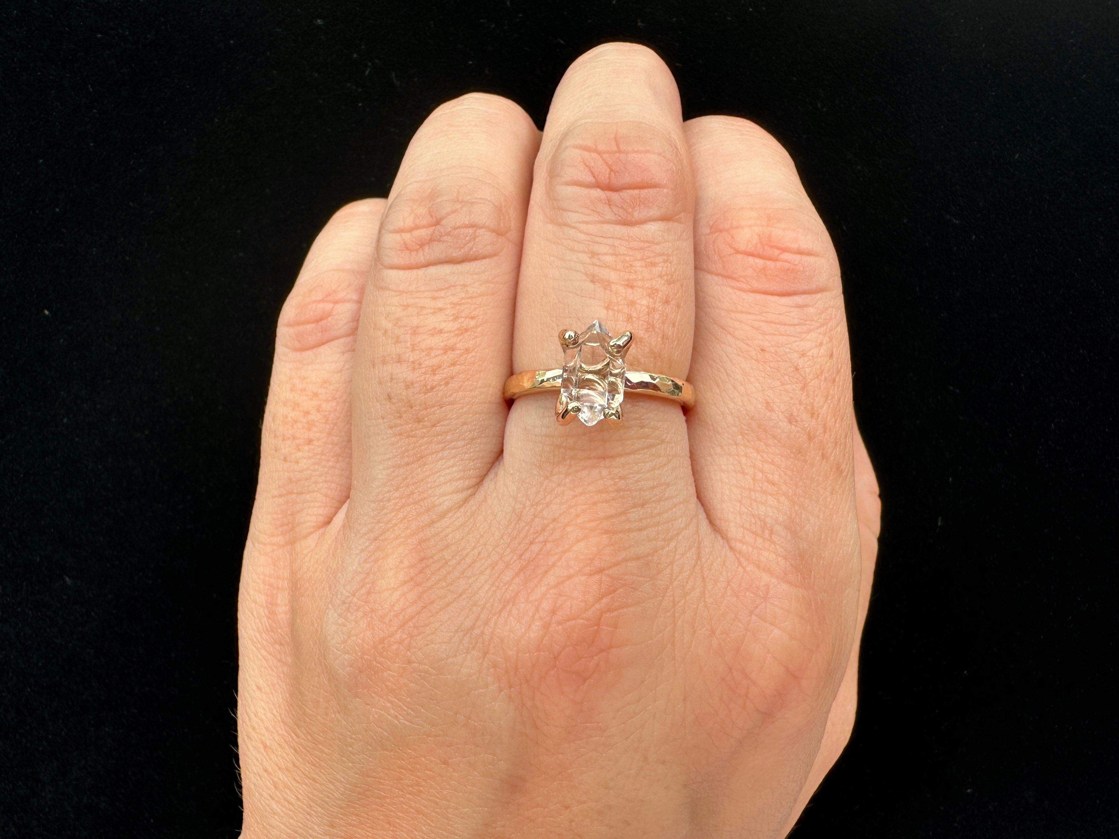 Herkimer Diamond 14K Gold Filled Hammered Ring with Prong Setting