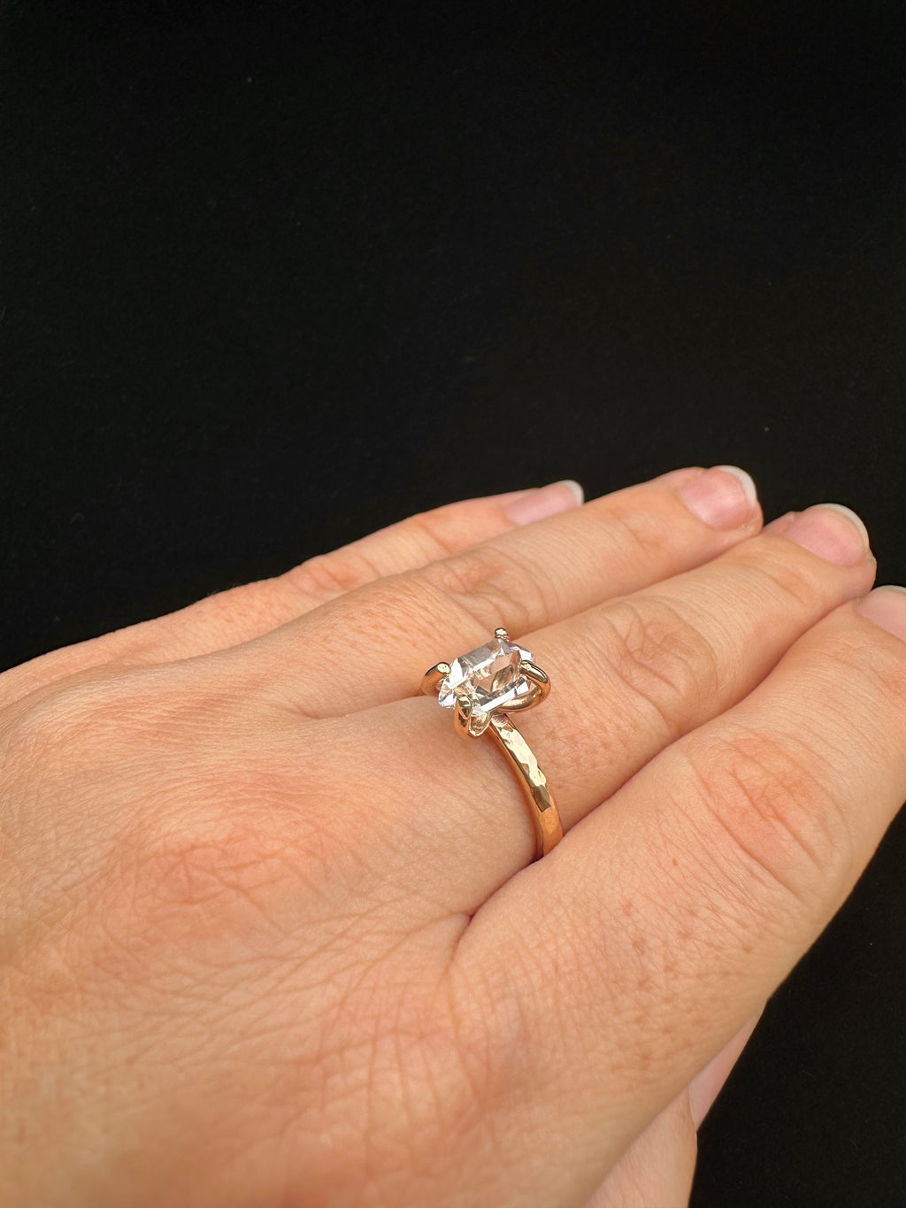 Herkimer Diamond 14K Gold Filled Hammered Ring with Prong Setting