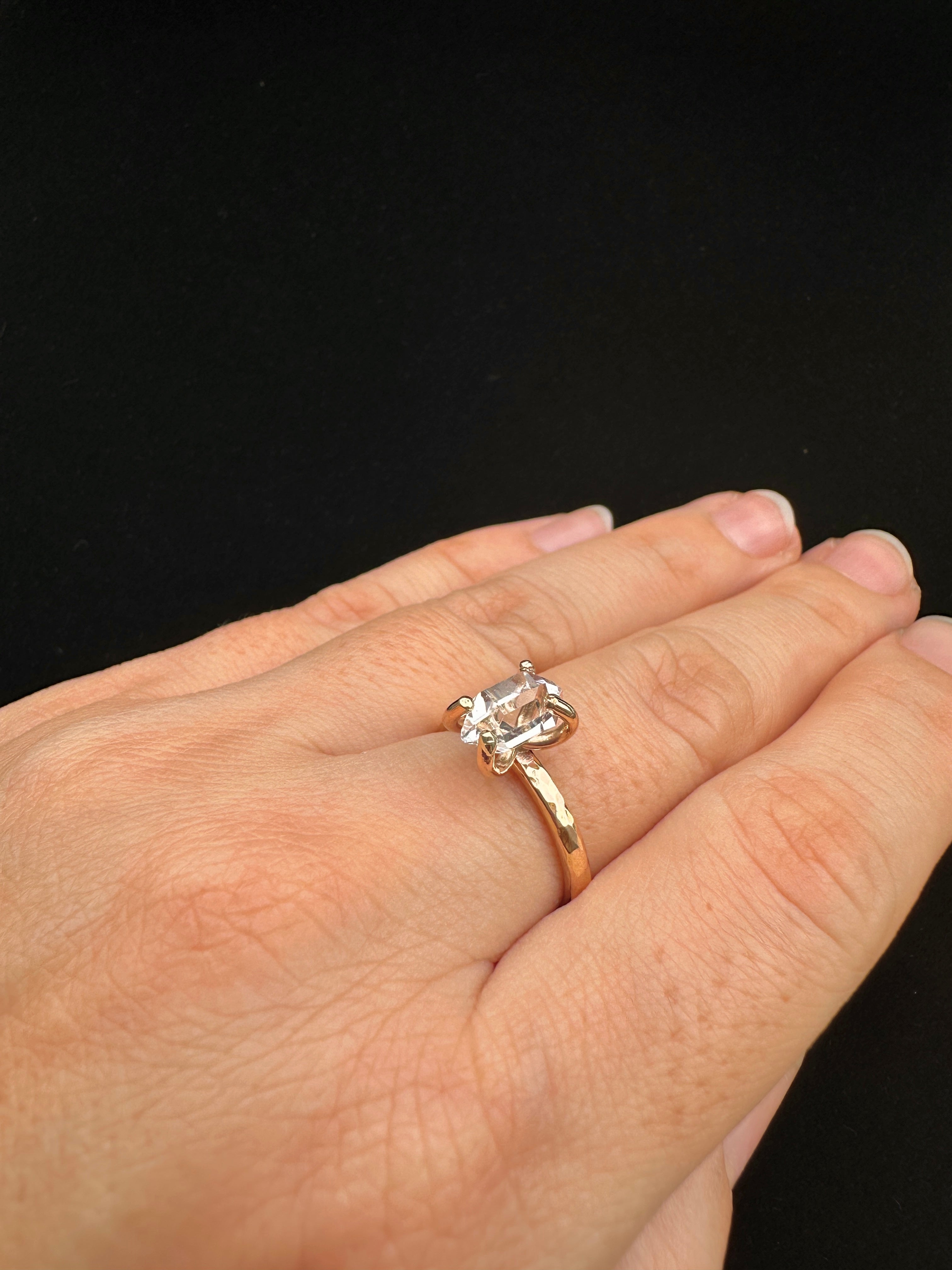 Herkimer Diamond 14K Gold Filled Hammered Ring with Prong Setting