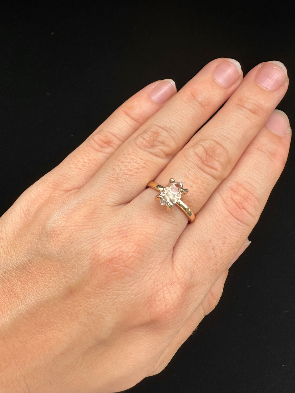 Herkimer Diamond 14K Gold Filled Hammered Ring with Prong Setting