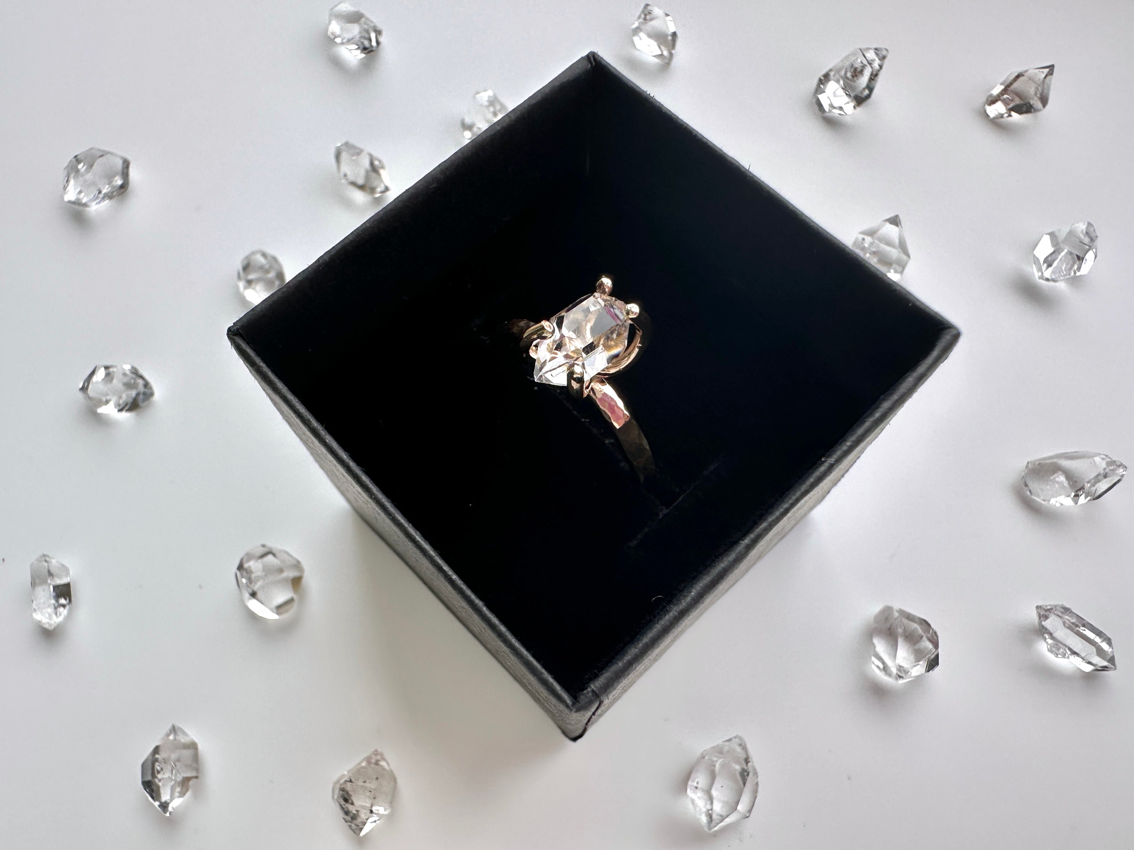 Herkimer Diamond 14K Gold Filled Hammered Ring with Prong Setting