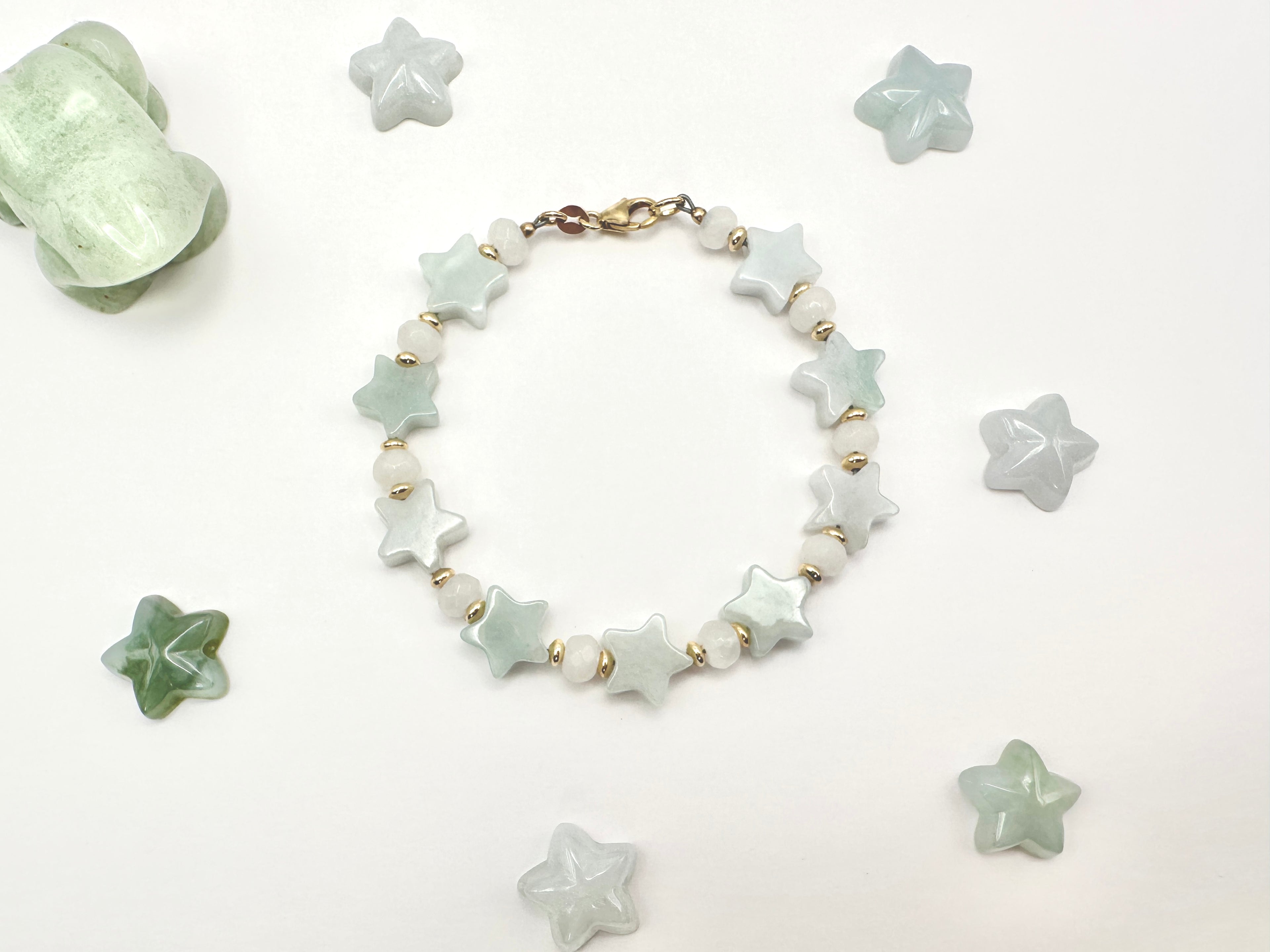 Jade Star Bracelet with 14K Gold Filled Accents / Type A Natural Untreated Burmese Jadeite