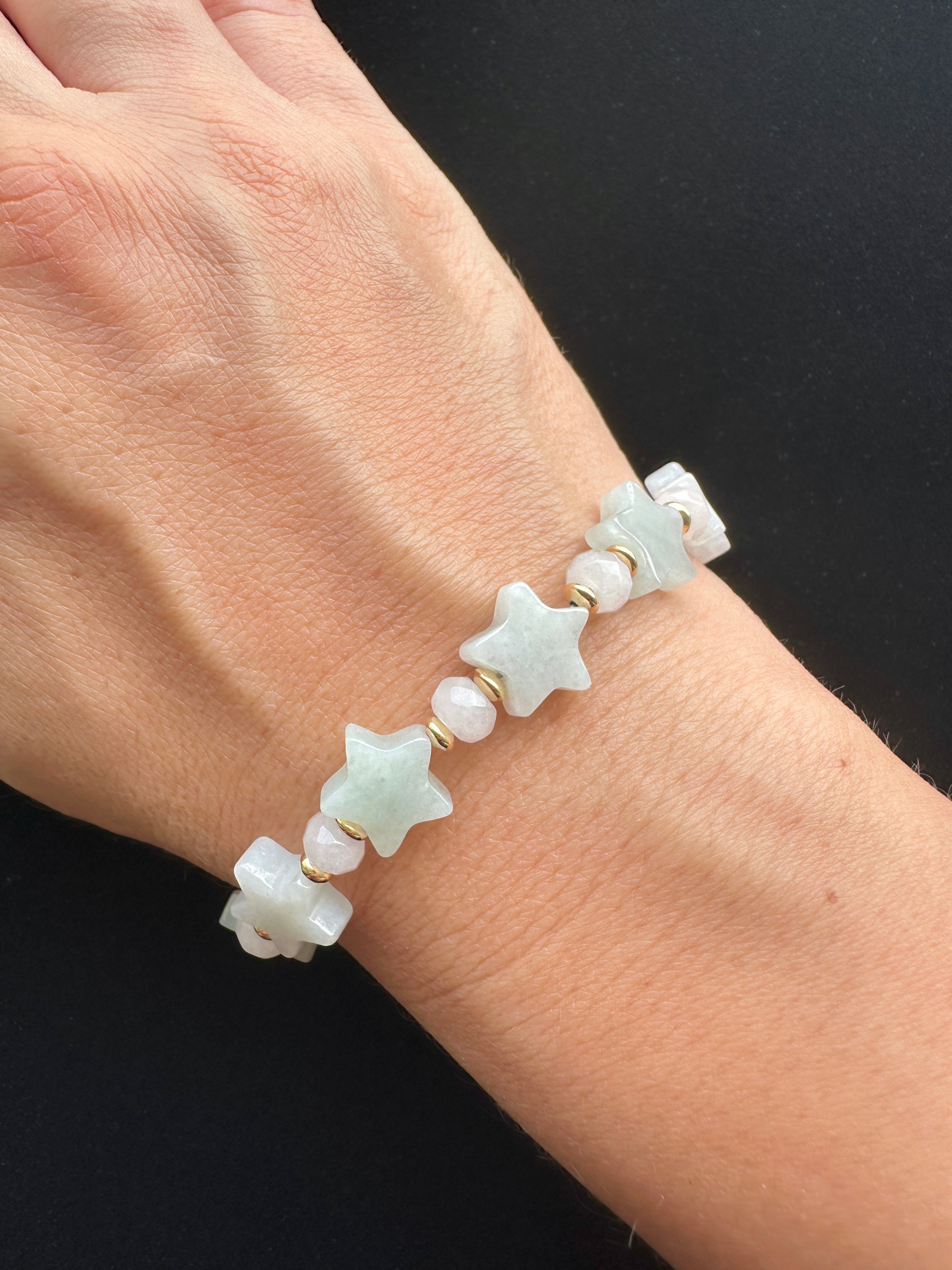 Jade Star Bracelet with 14K Gold Filled Accents / Type A Natural Untreated Burmese Jadeite