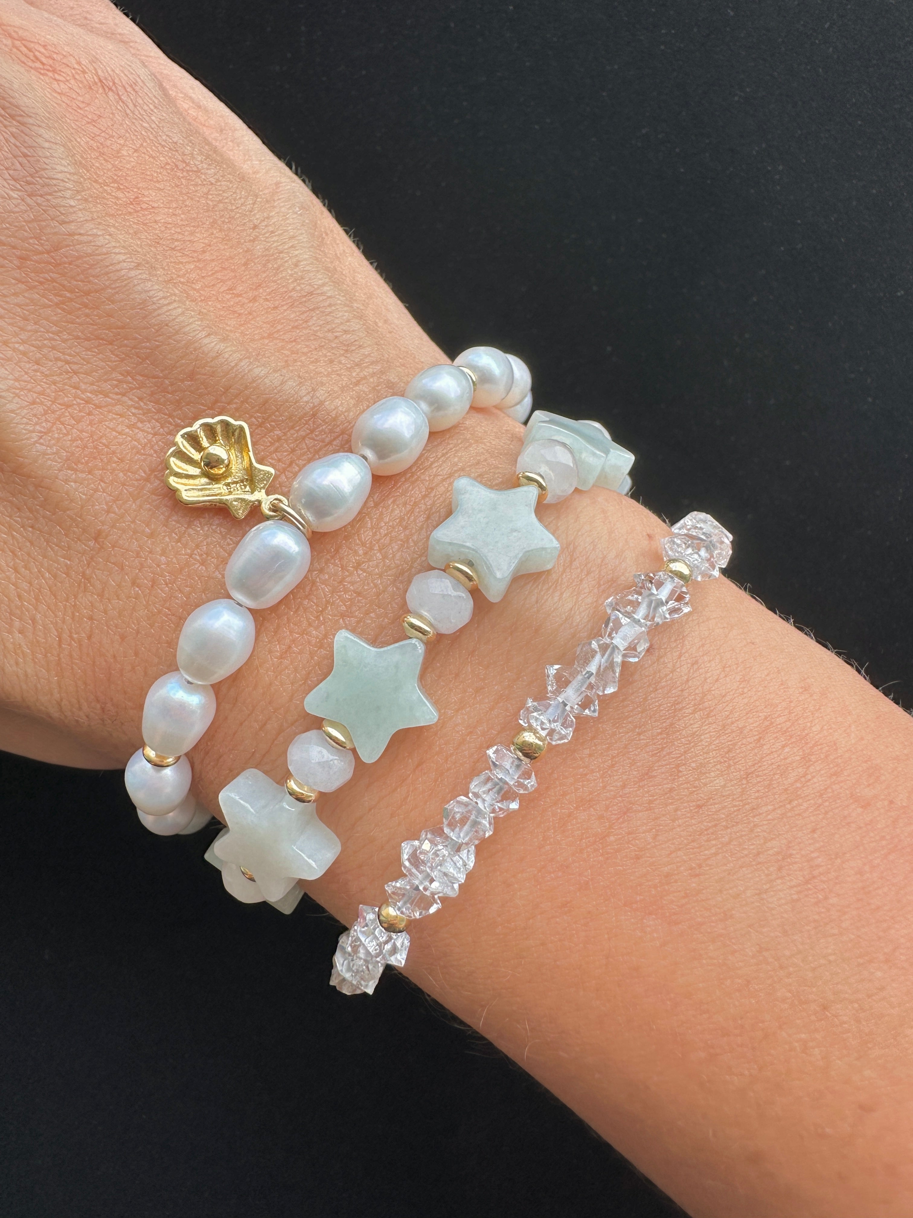 Jade Star Bracelet with 14K Gold Filled Accents / Type A Natural Untreated Burmese Jadeite