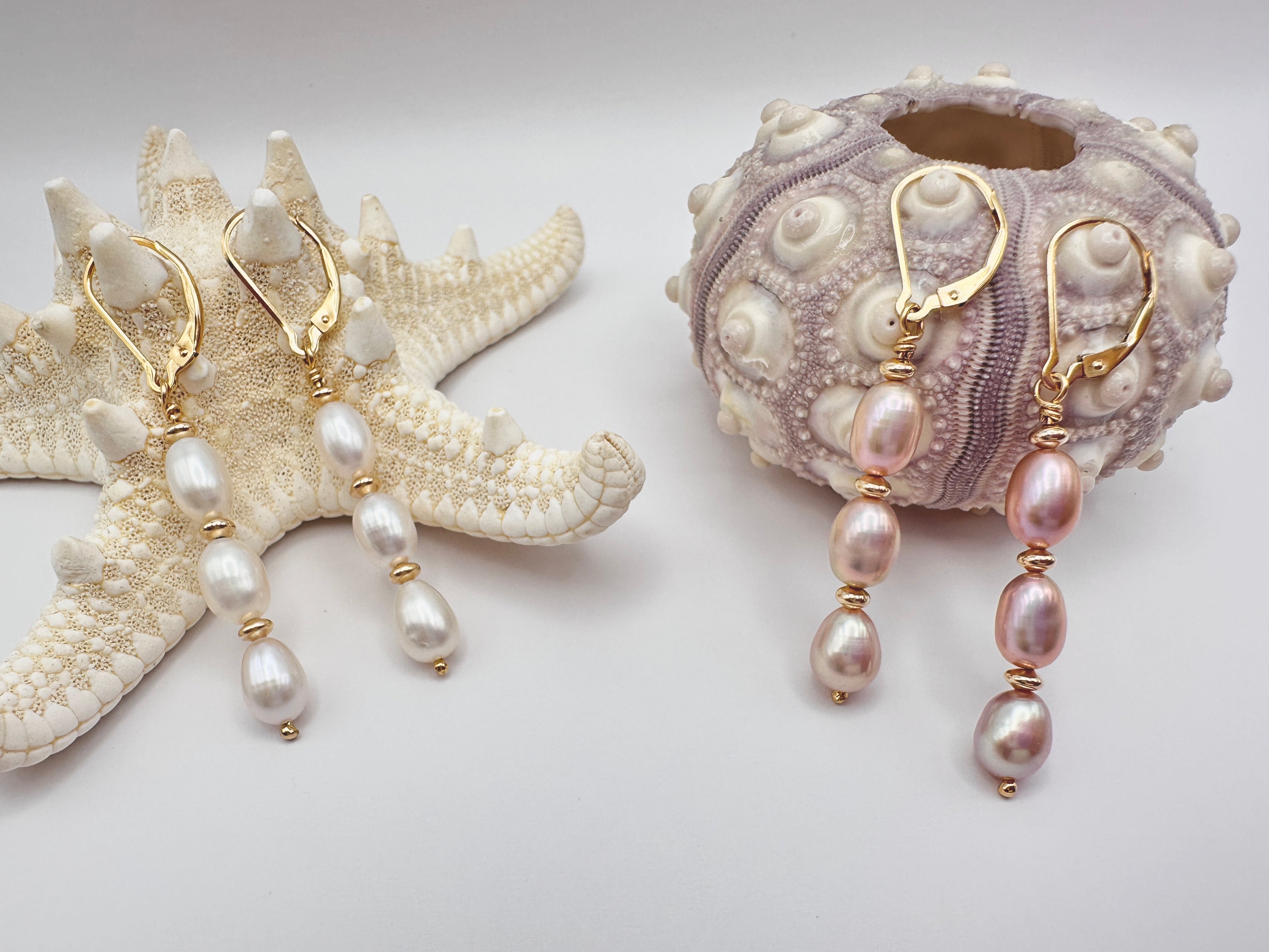 Triple Freshwater Pearl Drop 14K Gold Filled Lever Back Earrings