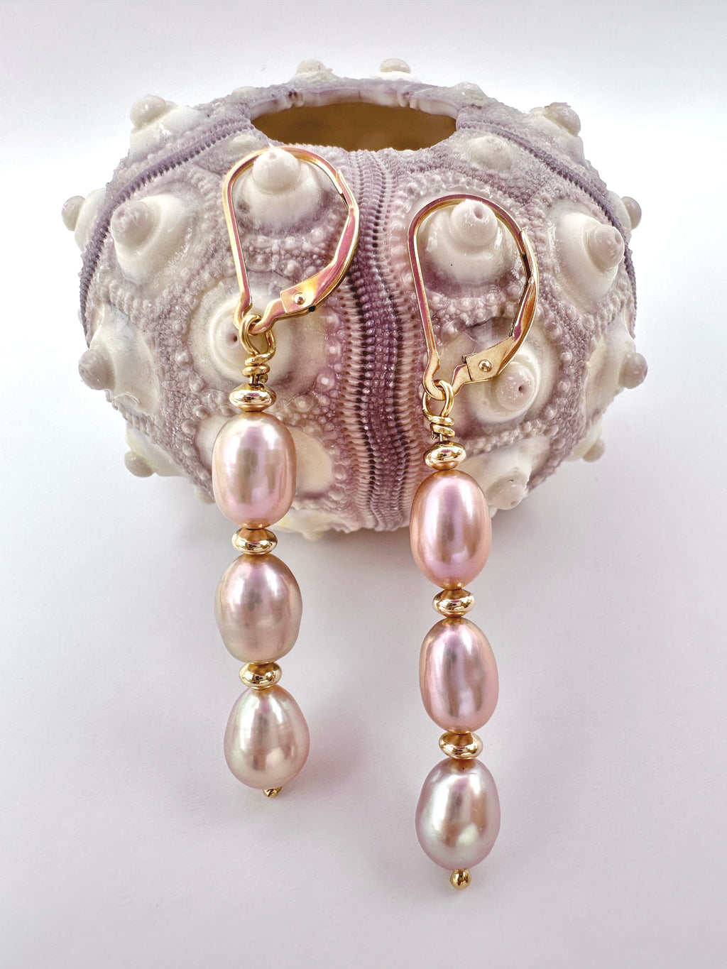 Triple Freshwater Pearl Drop 14K Gold Filled Lever Back Earrings