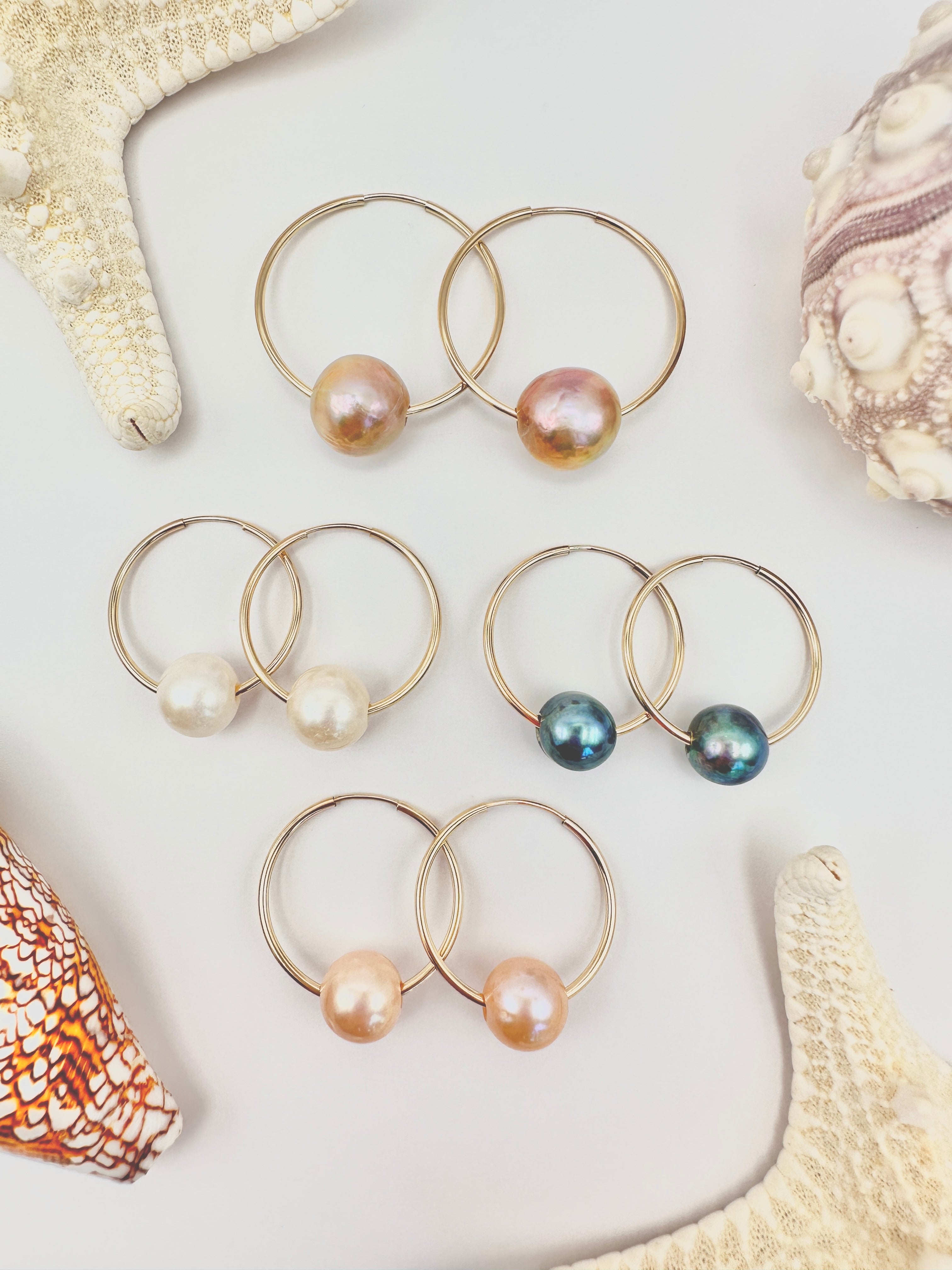 Floating Freshwater Pearl 14K Gold Filled Hoop Earrings