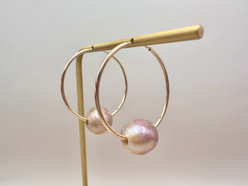 Floating Freshwater Pearl 14K Gold Filled Hoop Earrings