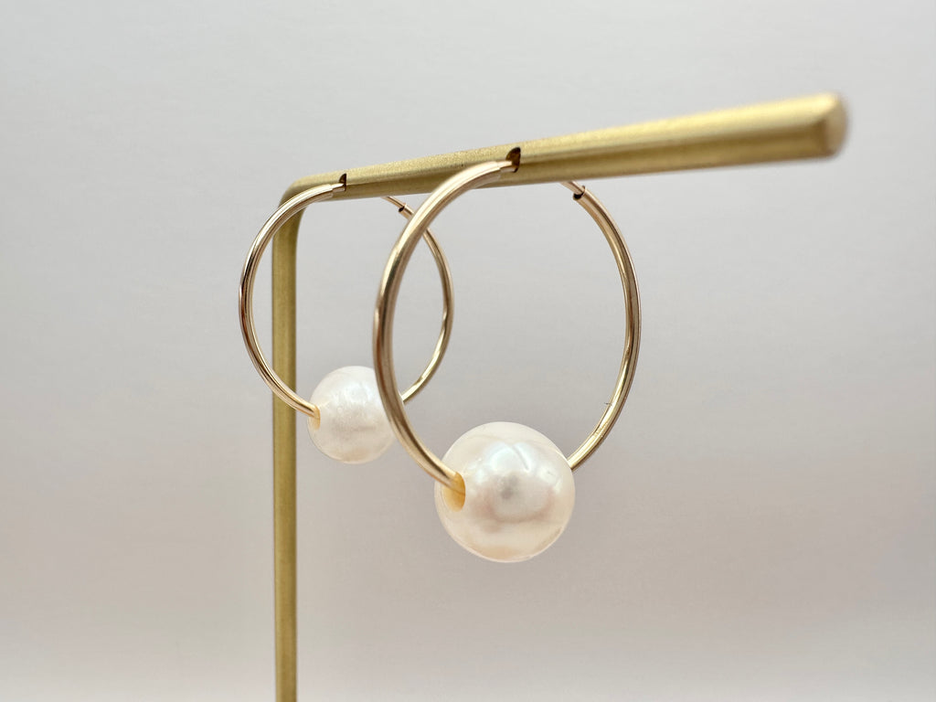 Floating Freshwater Pearl 14K Gold Filled Hoop Earrings