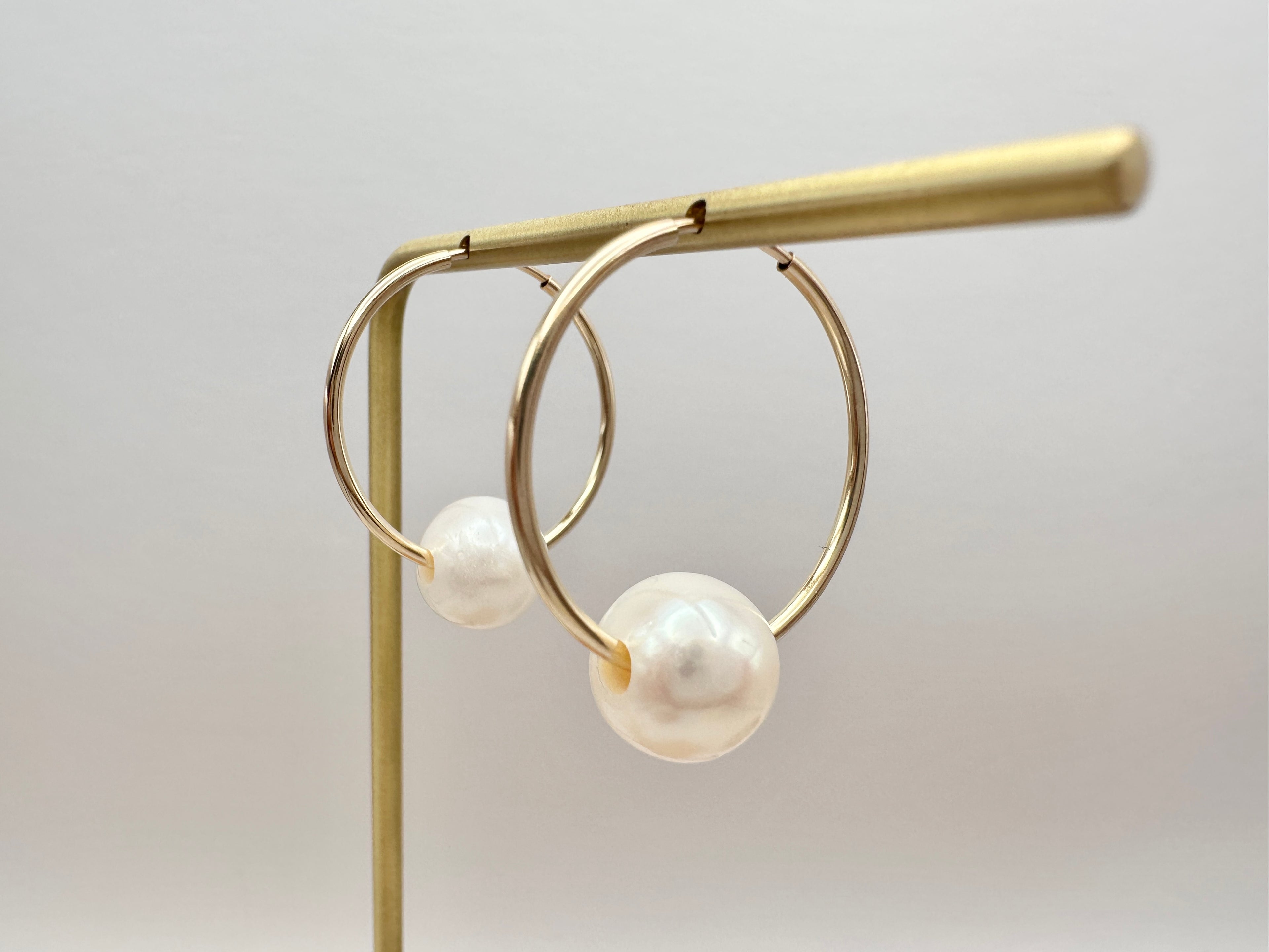 Floating Freshwater Pearl 14K Gold Filled Hoop Earrings