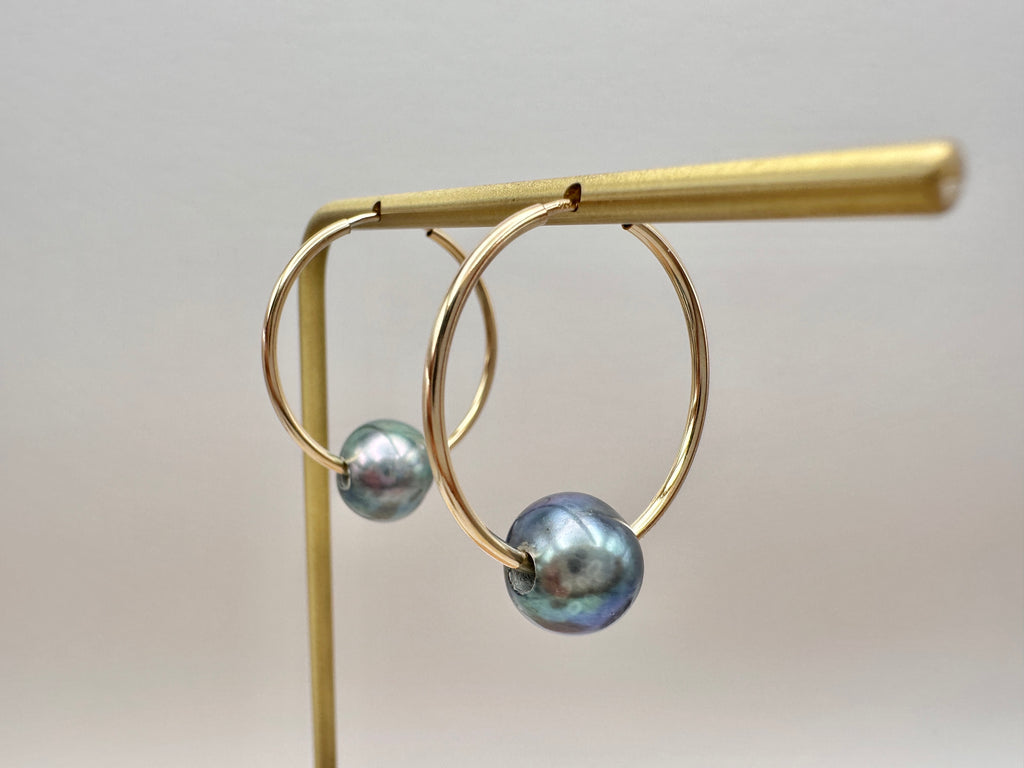 Floating Freshwater Pearl 14K Gold Filled Hoop Earrings