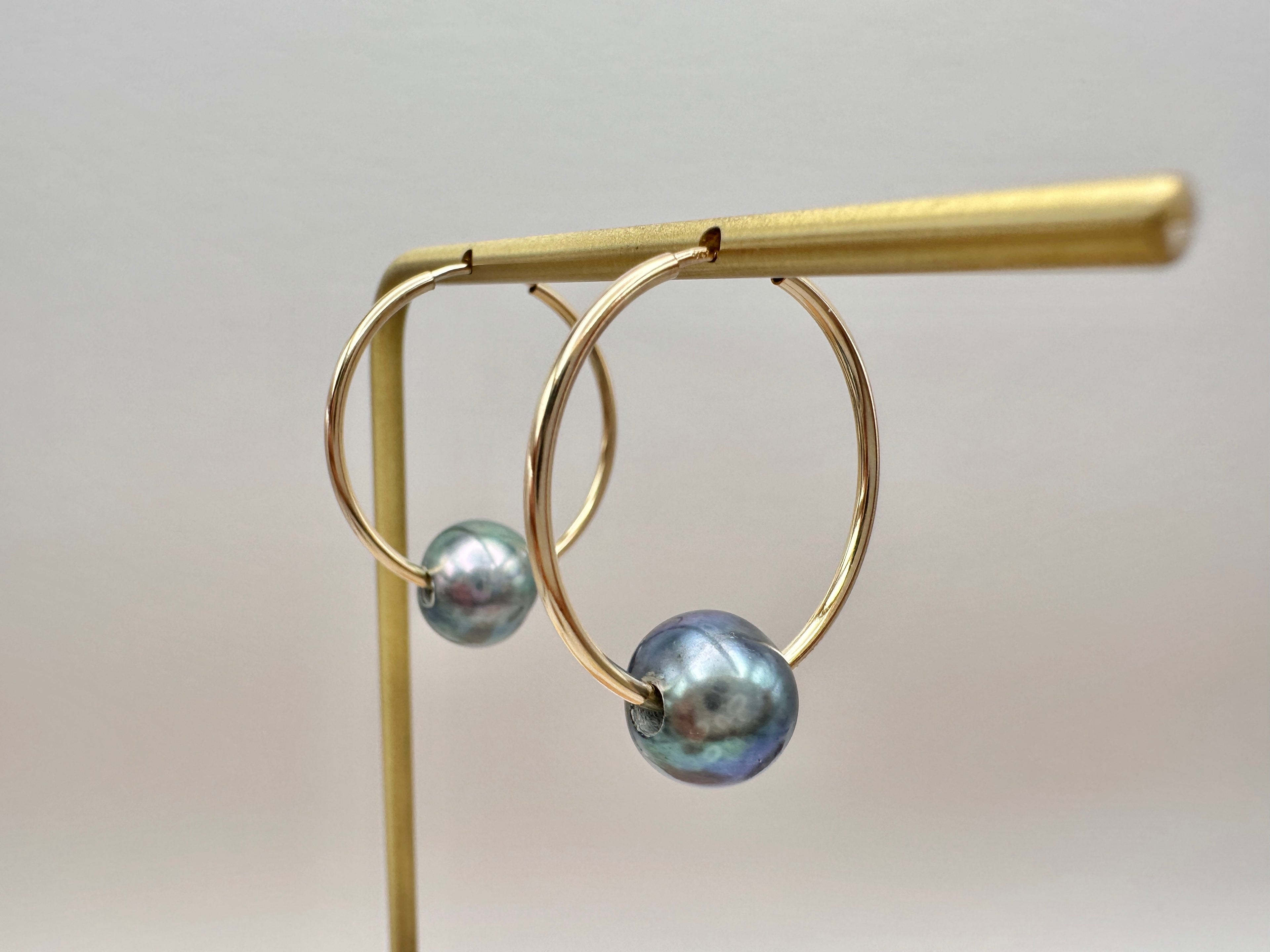 Floating Freshwater Pearl 14K Gold Filled Hoop Earrings
