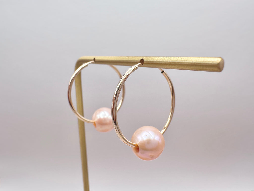 Floating Freshwater Pearl 14K Gold Filled Hoop Earrings