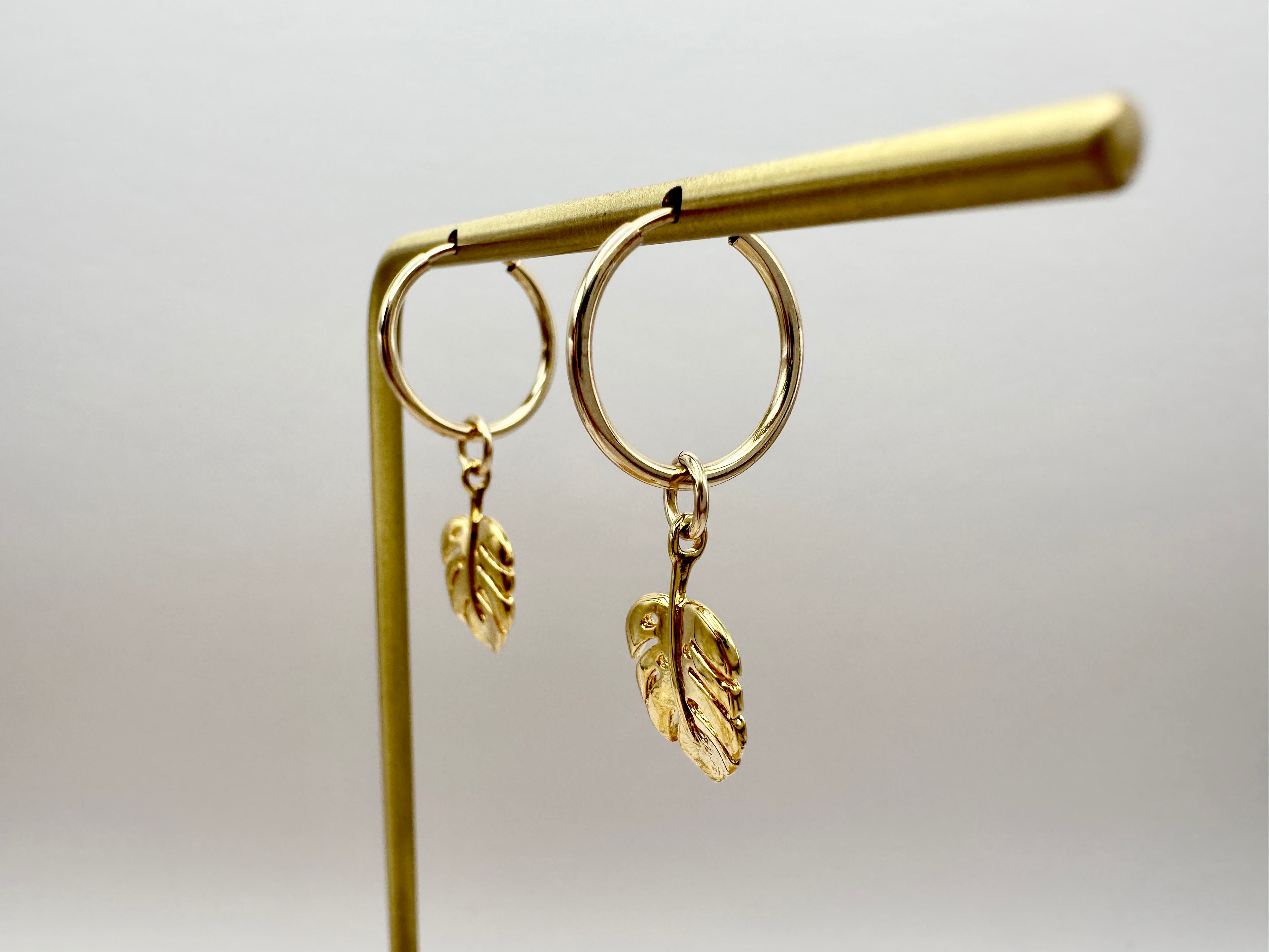 Monstera Leaf Charm 14K Gold Filled Hoop Earrings