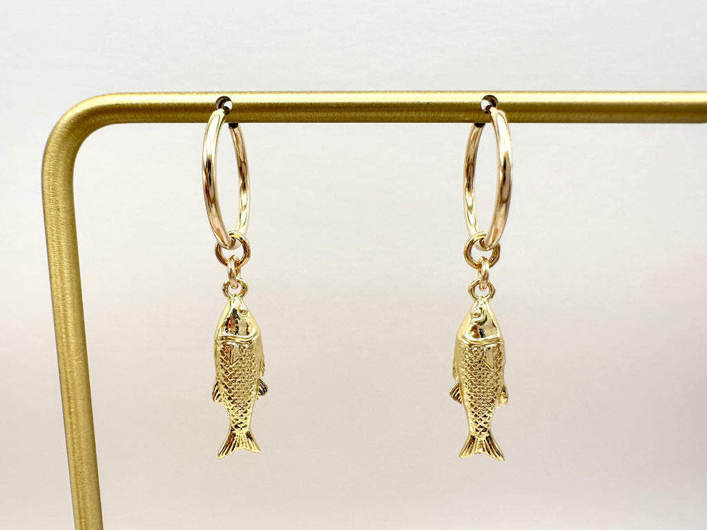Fish Charm 14K Gold Filled Hoop Earrings