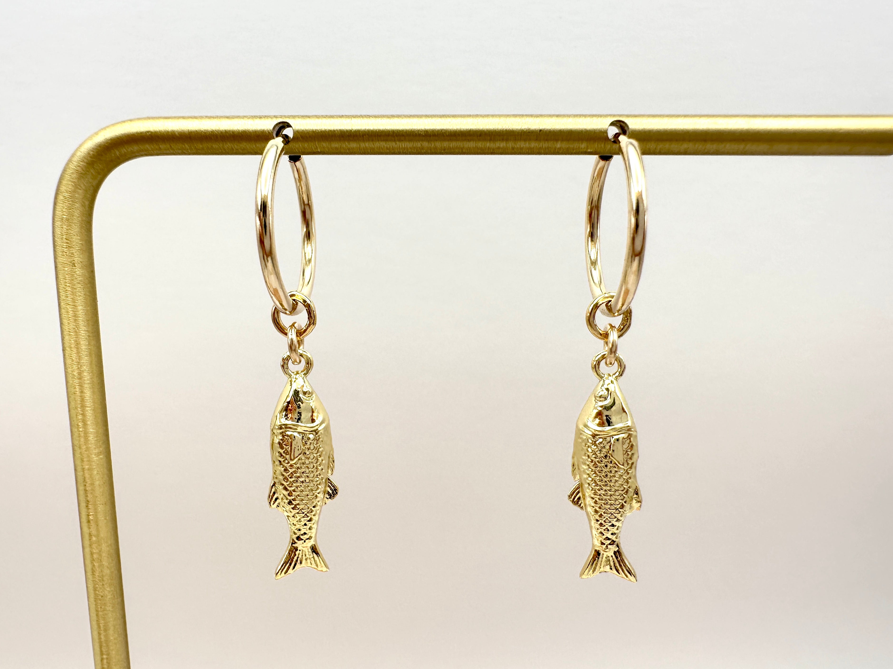 Fish Charm 14K Gold Filled Hoop Earrings