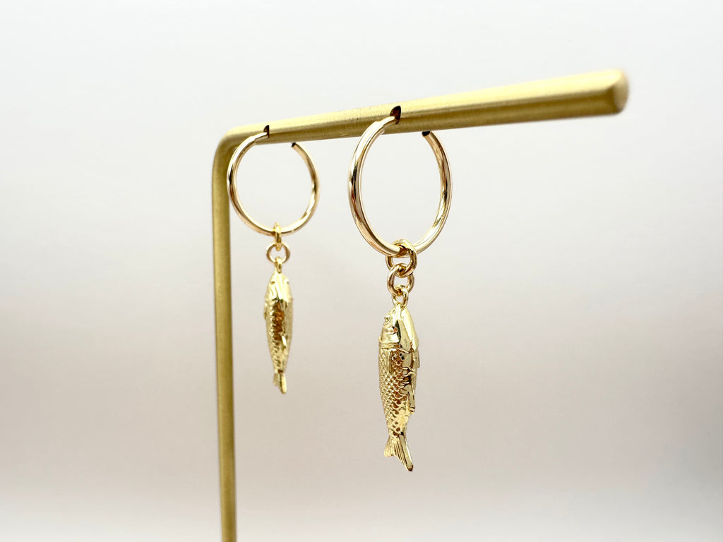 Fish Charm 14K Gold Filled Hoop Earrings