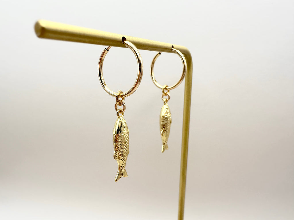 Fish Charm 14K Gold Filled Hoop Earrings