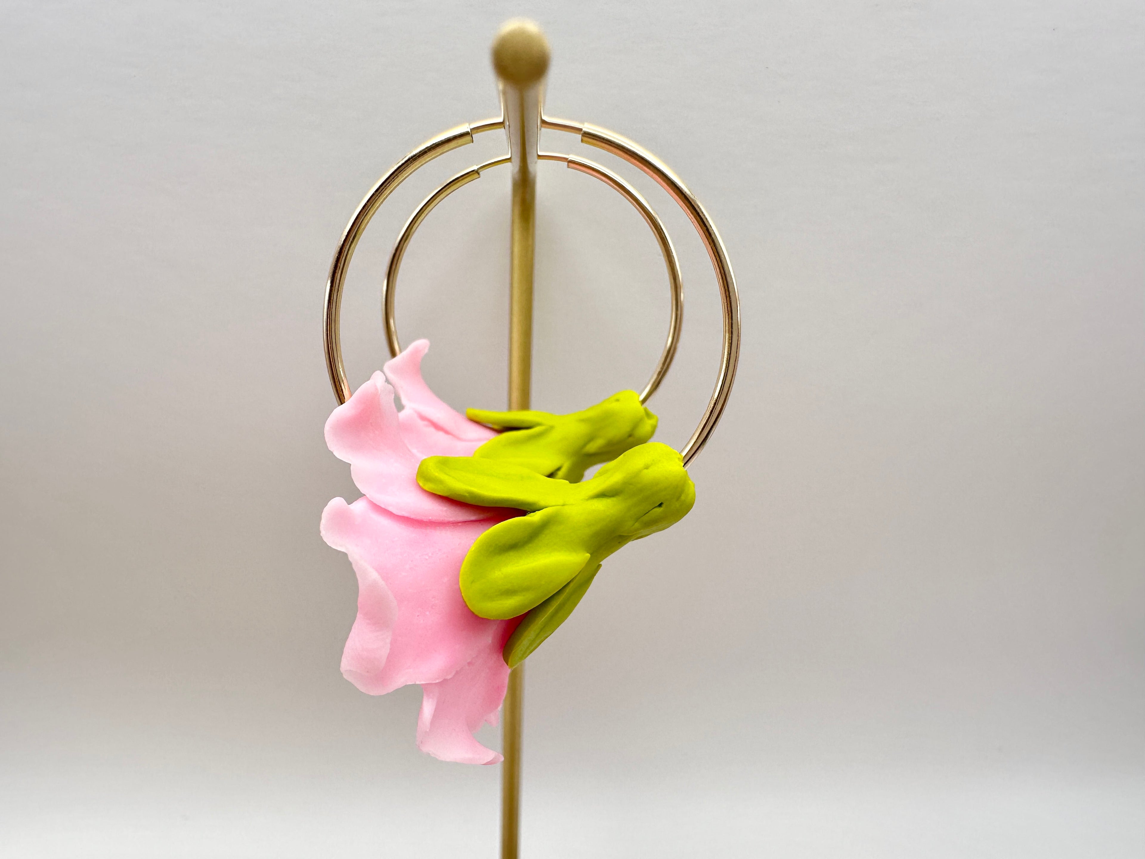 Pink Hibiscus 14K Gold Filled Hoop Earrings Hawaiian Clay Flowers