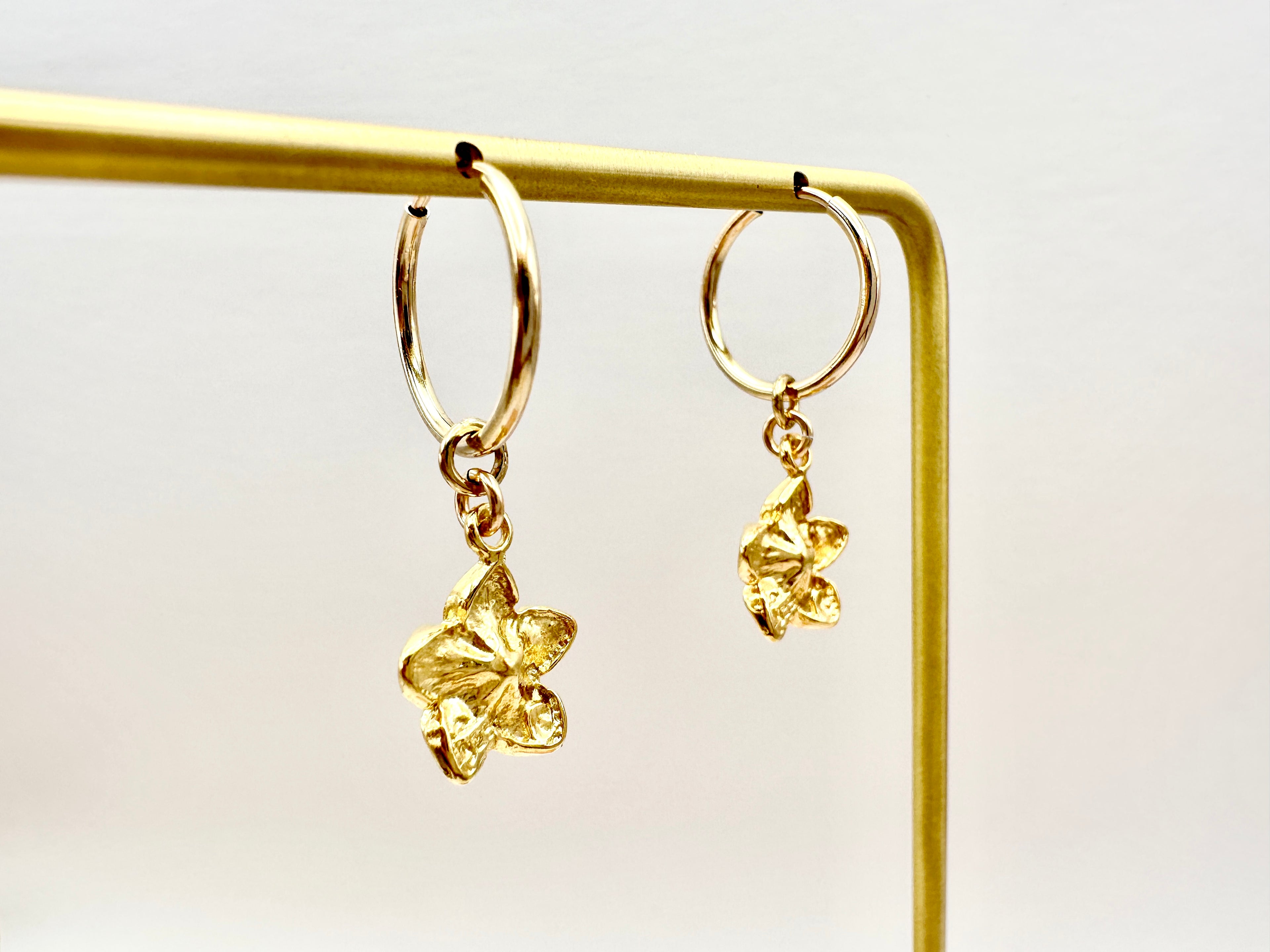 Plumeria Flower Hawaiian Frangipani Charm 14K Gold Filled Hoop Earrings