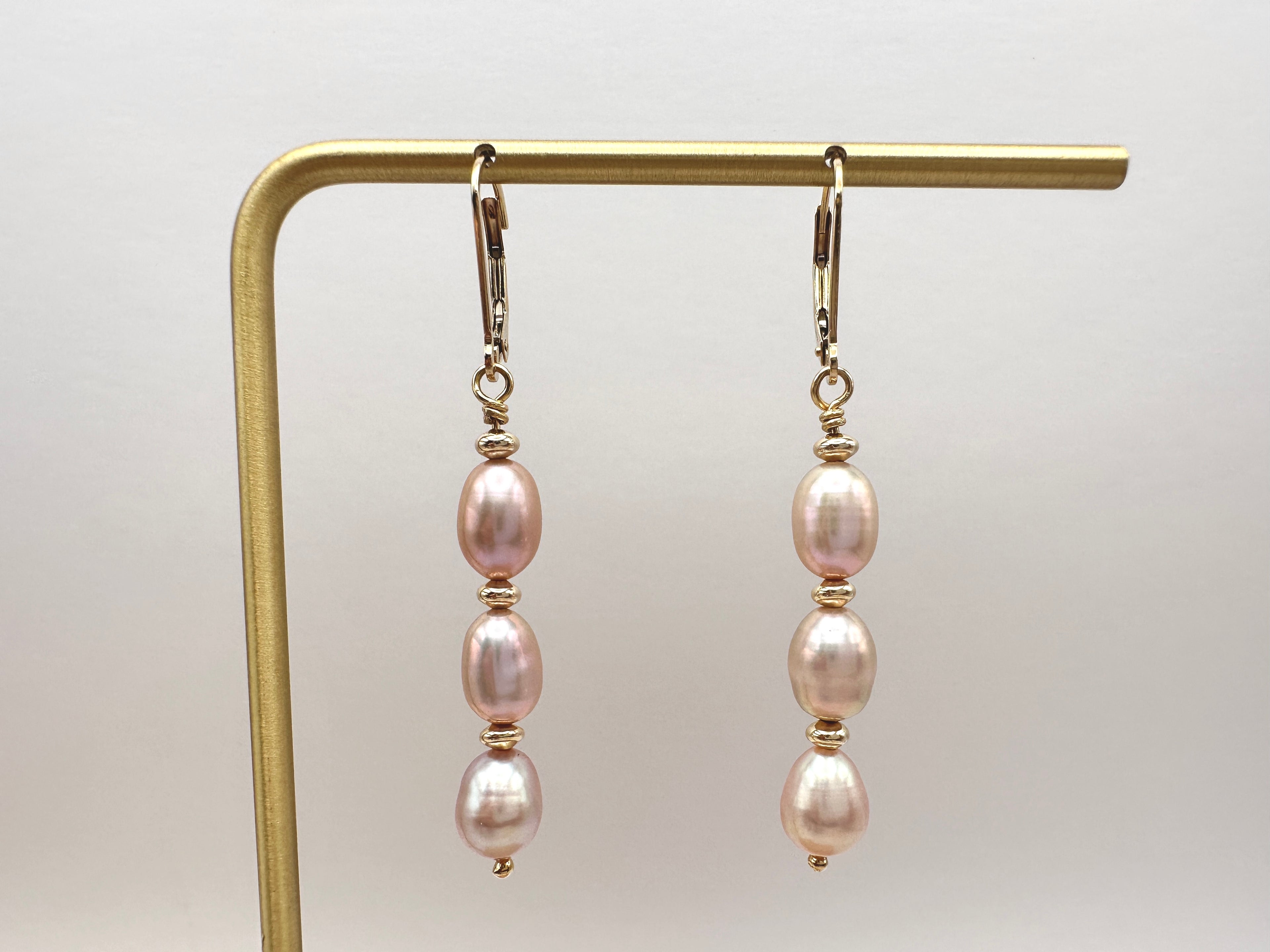 Triple Freshwater Pearl Drop 14K Gold Filled Lever Back Earrings