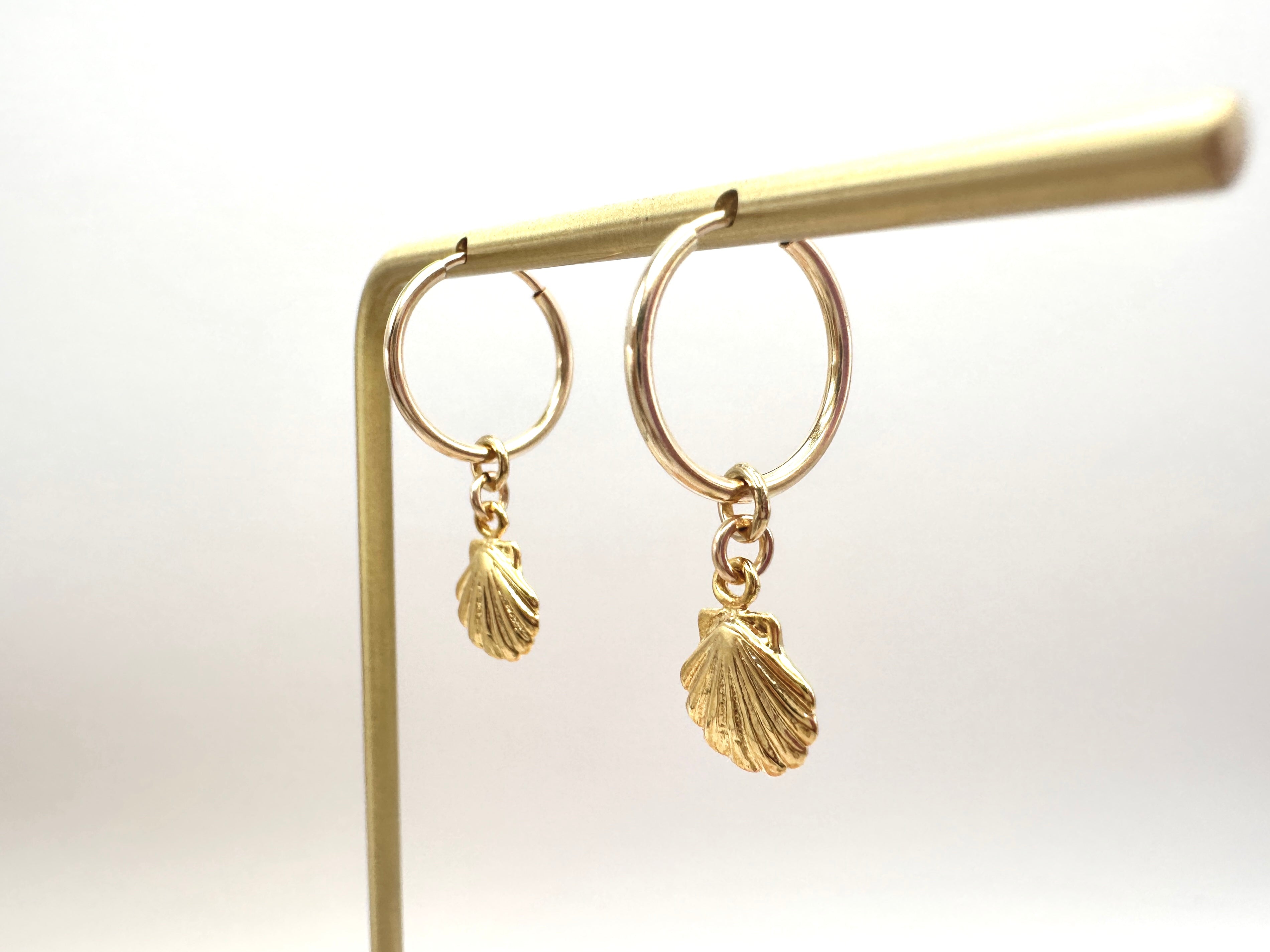 Small Scallop Shell Charm 14K Gold Filled Hoop Earrings