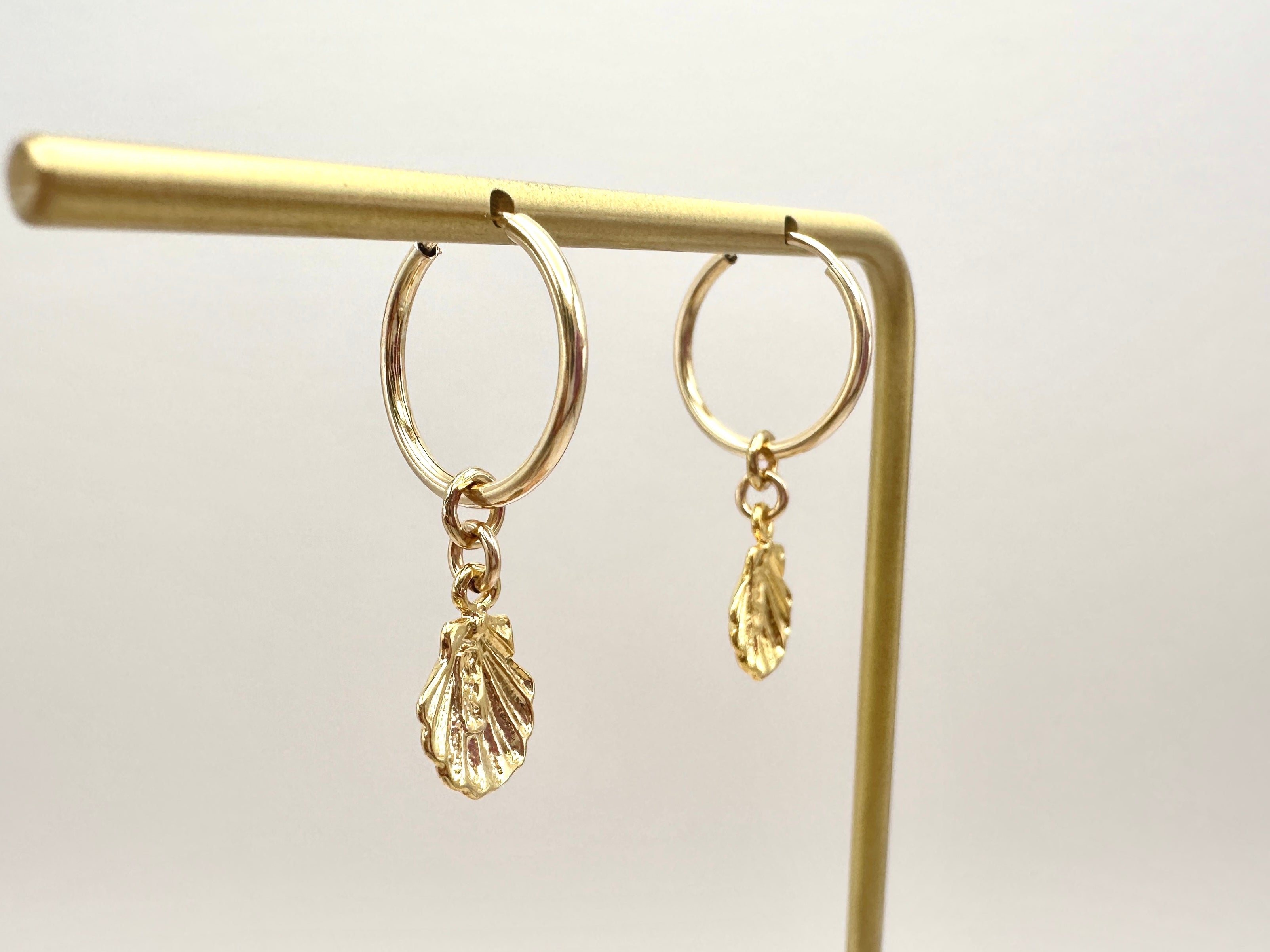 Small Scallop Shell Charm 14K Gold Filled Hoop Earrings