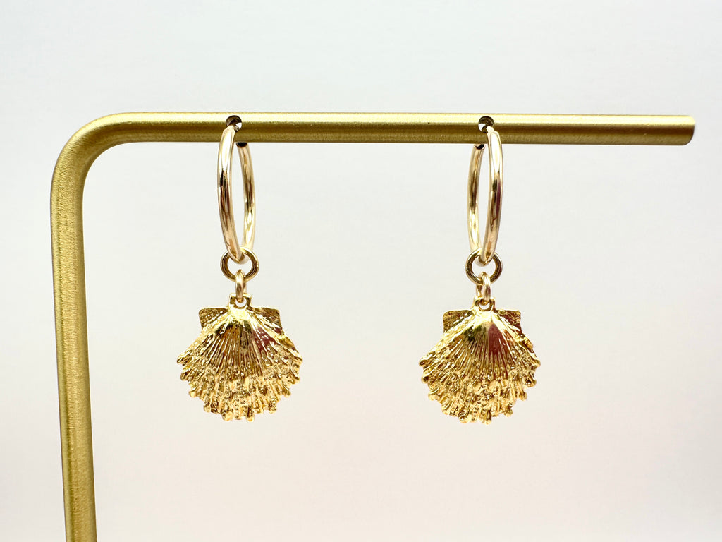 Medium Sunrise Scallop Shell Charm 14K Gold Filled Hoop Earrings