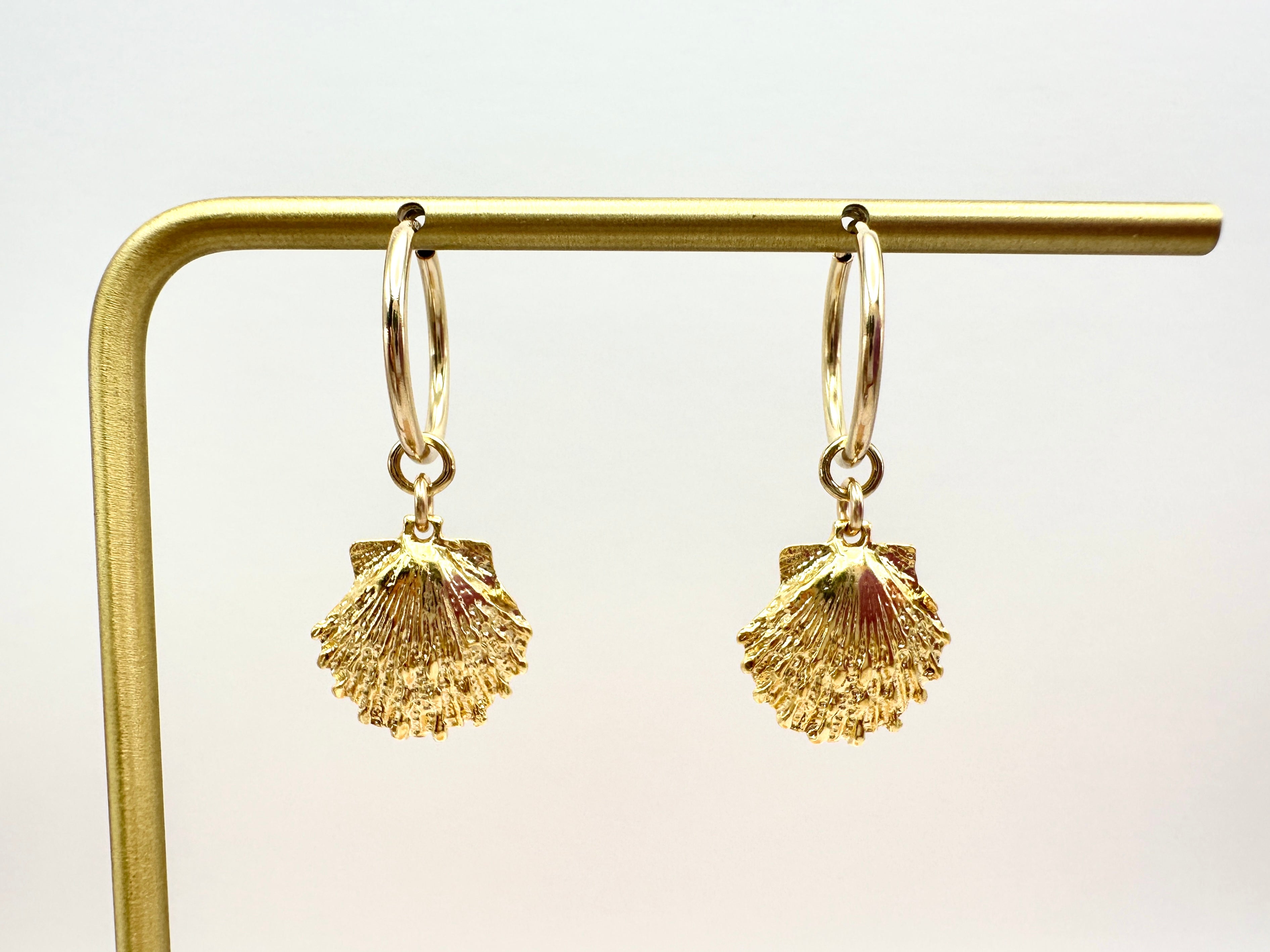 Medium Sunrise Scallop Shell Charm 14K Gold Filled Hoop Earrings