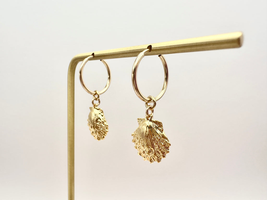 Medium Sunrise Scallop Shell Charm 14K Gold Filled Hoop Earrings